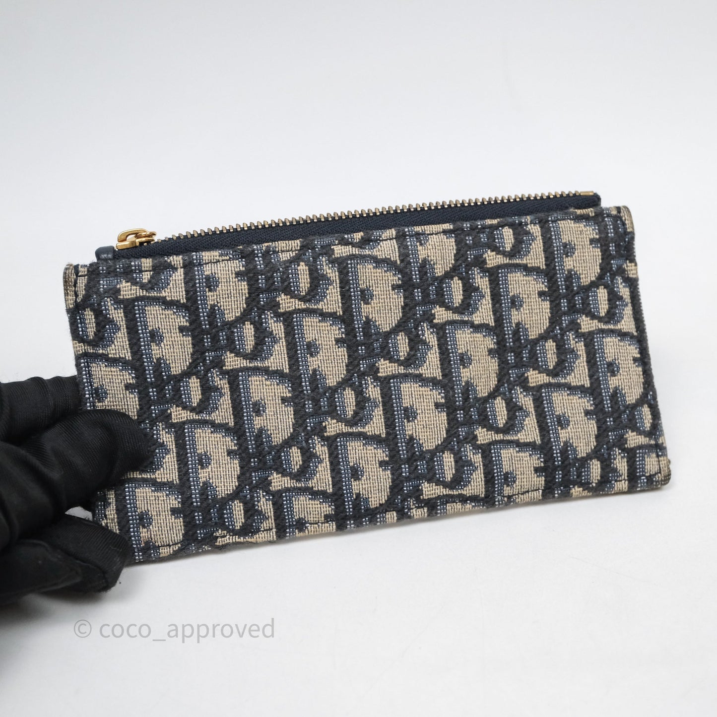Christian Dior Small Saddle Pouch Wallet with Chain Blue Dior Oblique Jacquard