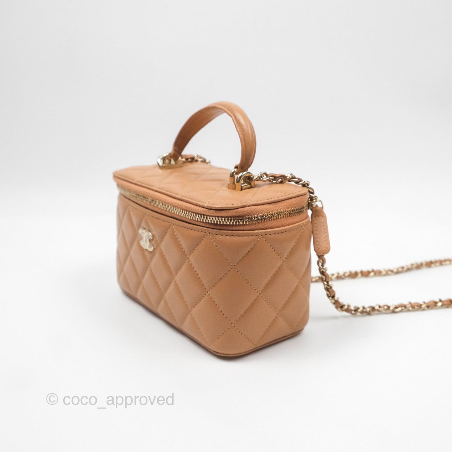 Chanel Vanity Rectangular Top Handle Beige Lambskin Gold Hardware