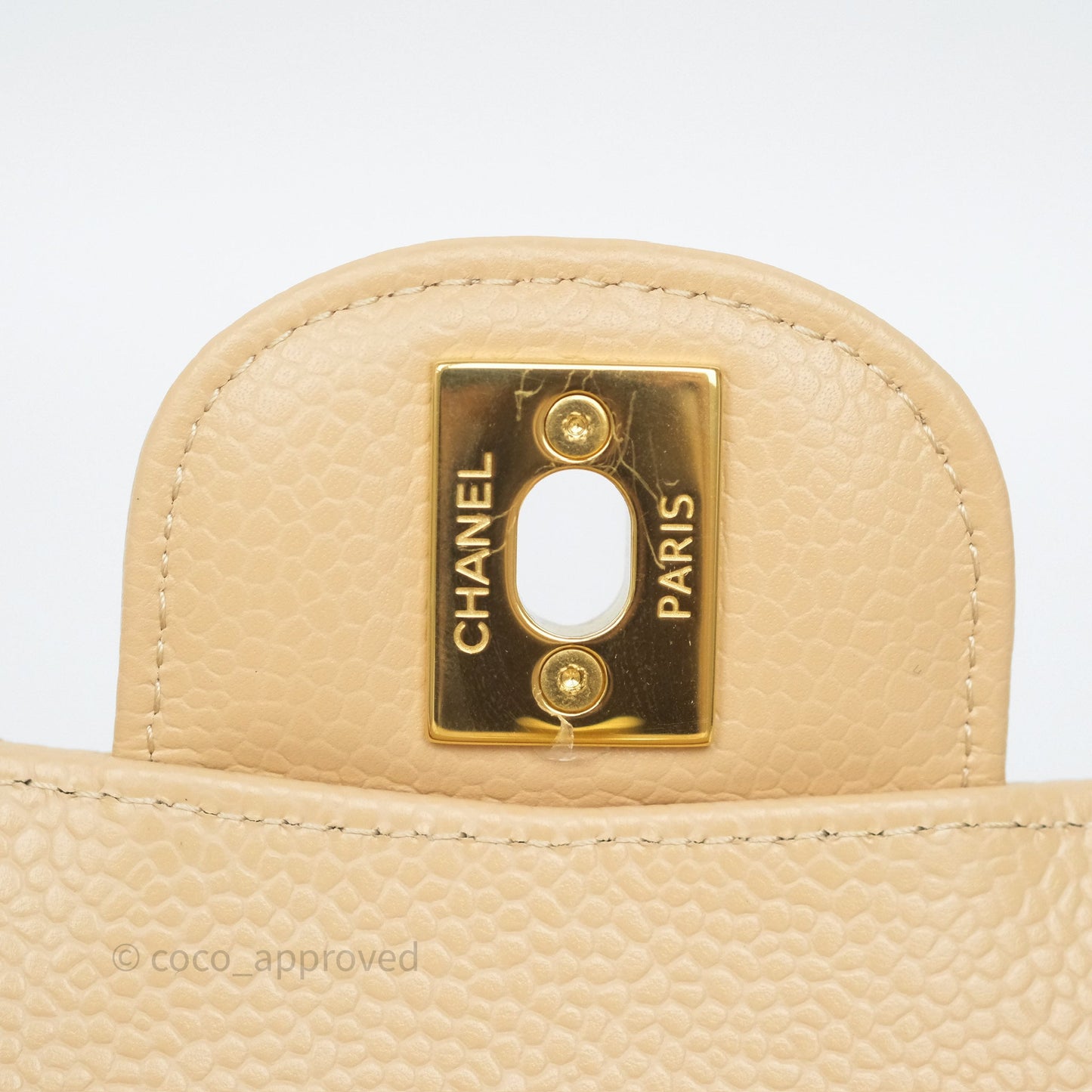 Chanel Small Classic Flap Quilted Beige Caviar Gold Hardware