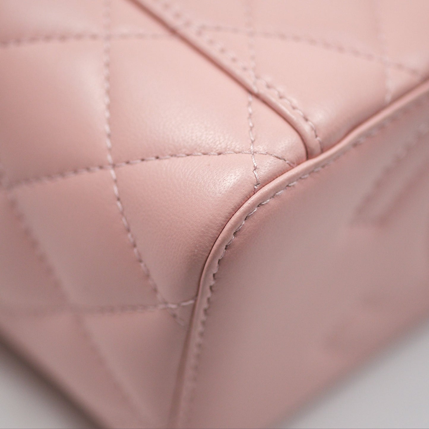Chanel Quilted Vanity Rectangular with Camellia Adjustable Chain Pink Lambskin 23S