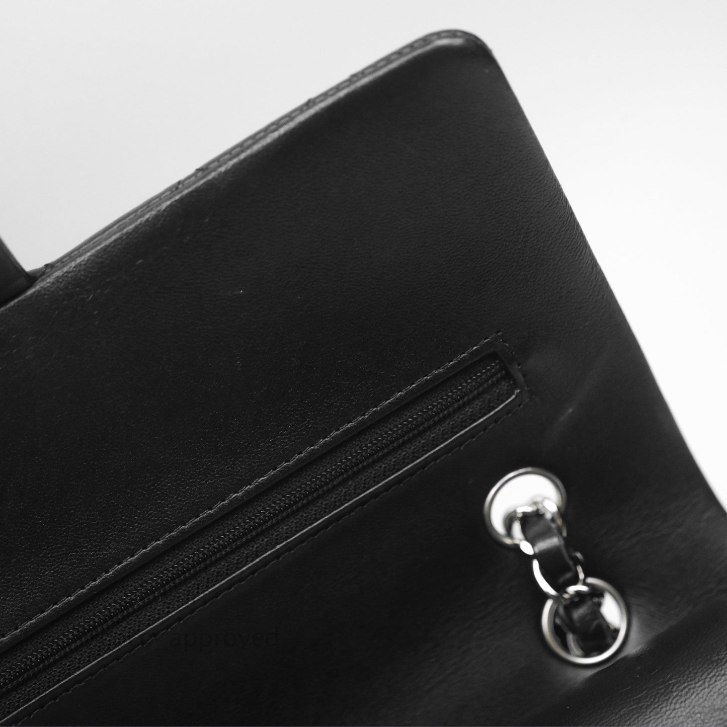 Chanel Classic M/L Medium Flap Quilted Black Lambskin Silver Hardware