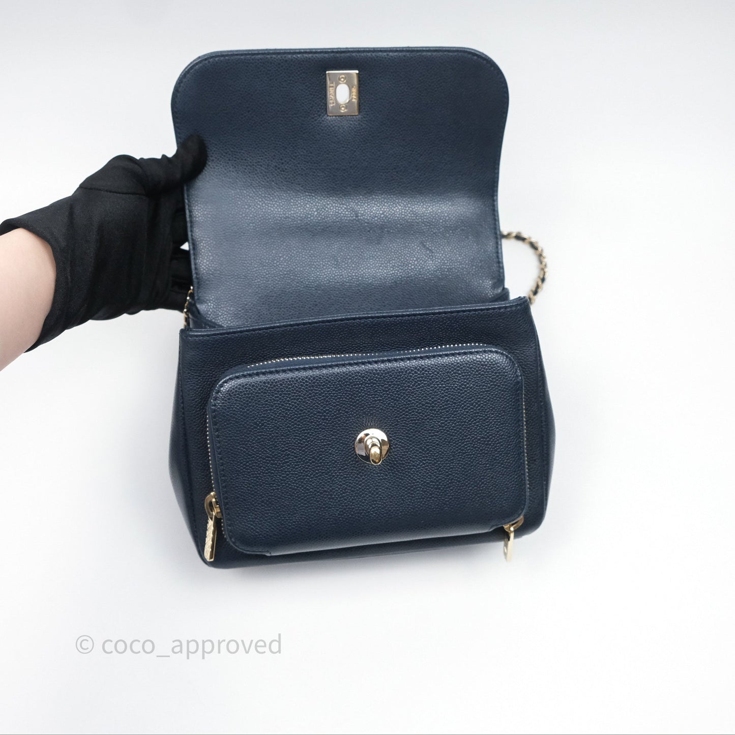 Chanel Quilted Small Business Affinity Flap Navy Caviar Gold Hardware
