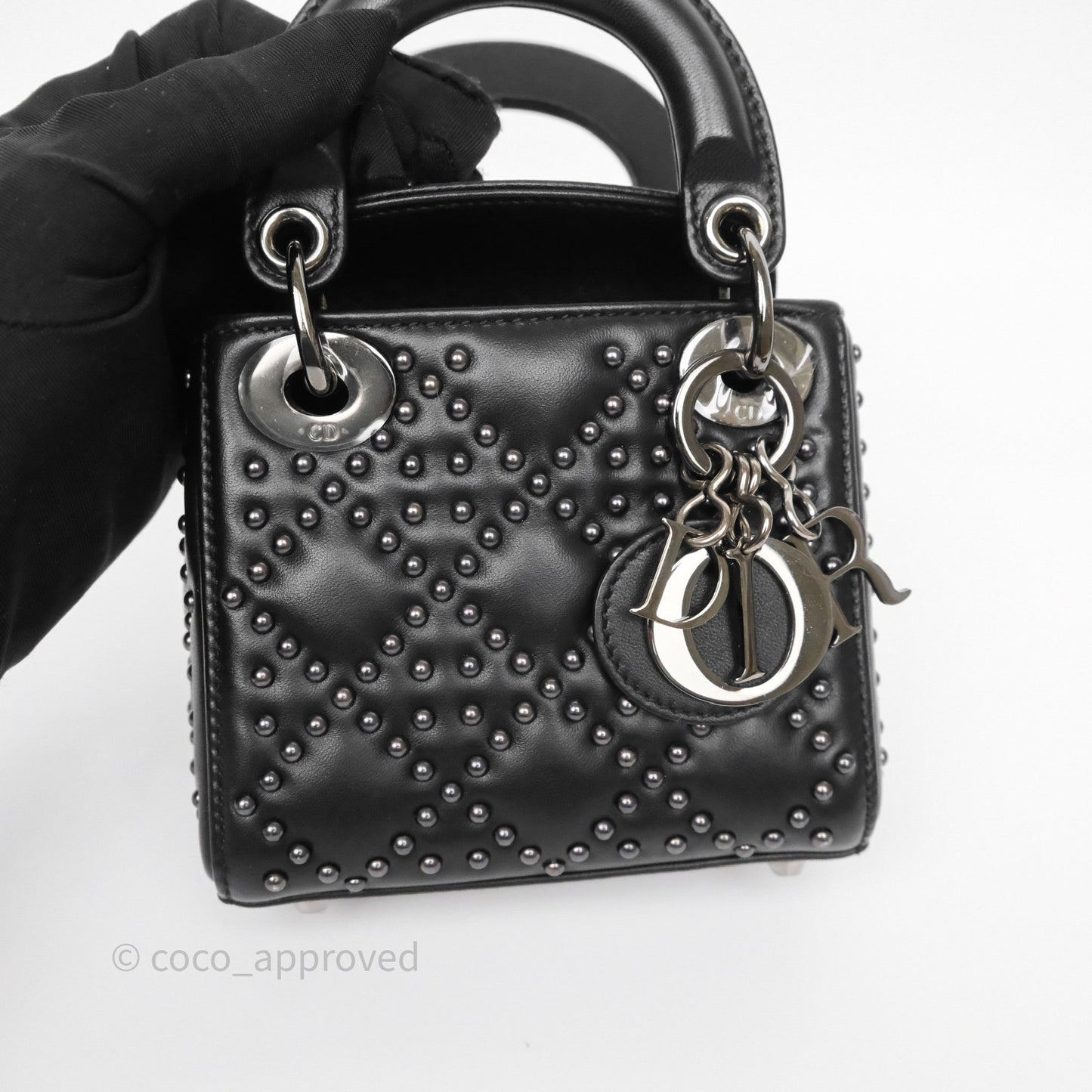Christian Dior Micro Lady Dior Studded Cannage Black Lambskin