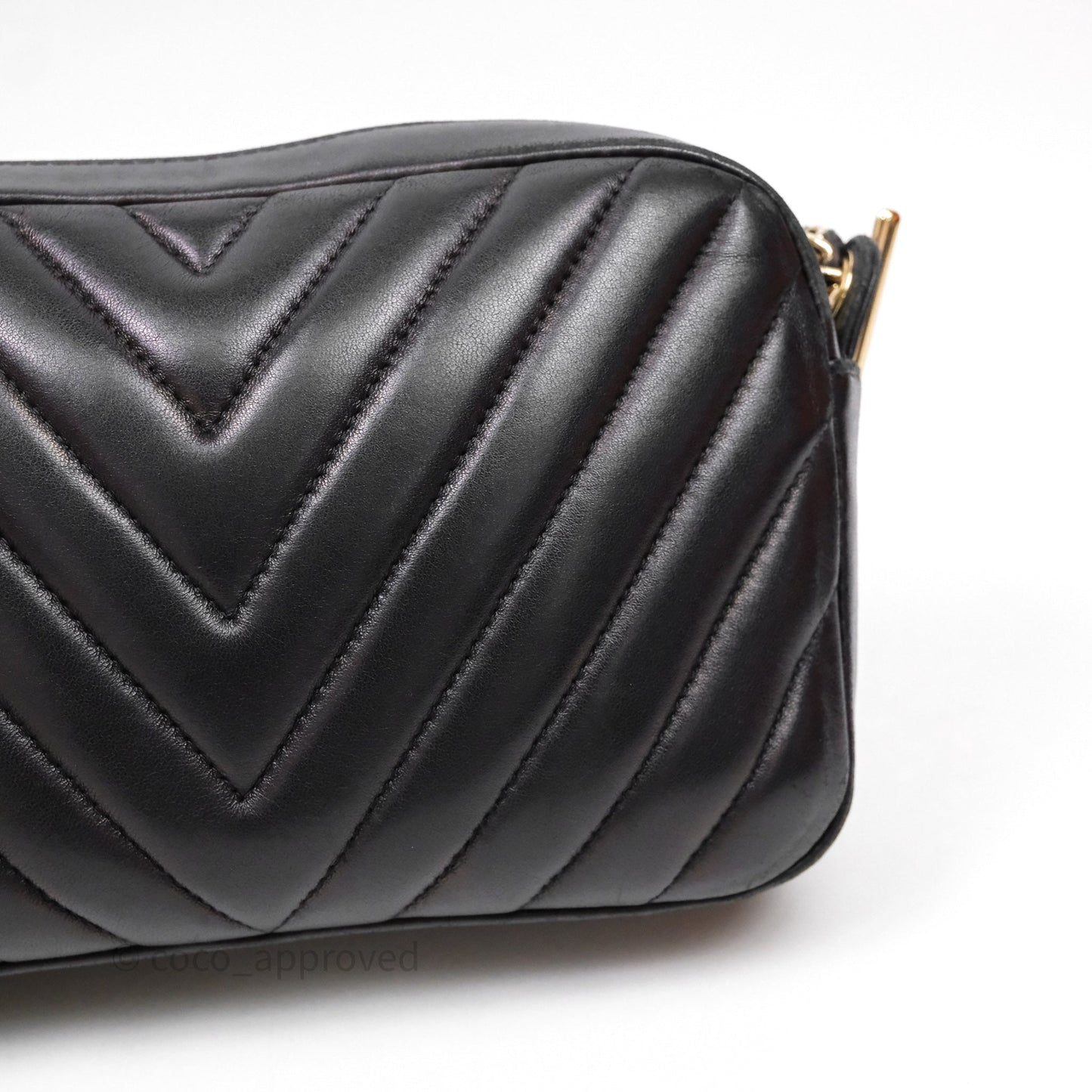 Chanel Chevron Camera Bag Black Lambskin Gold Hardware