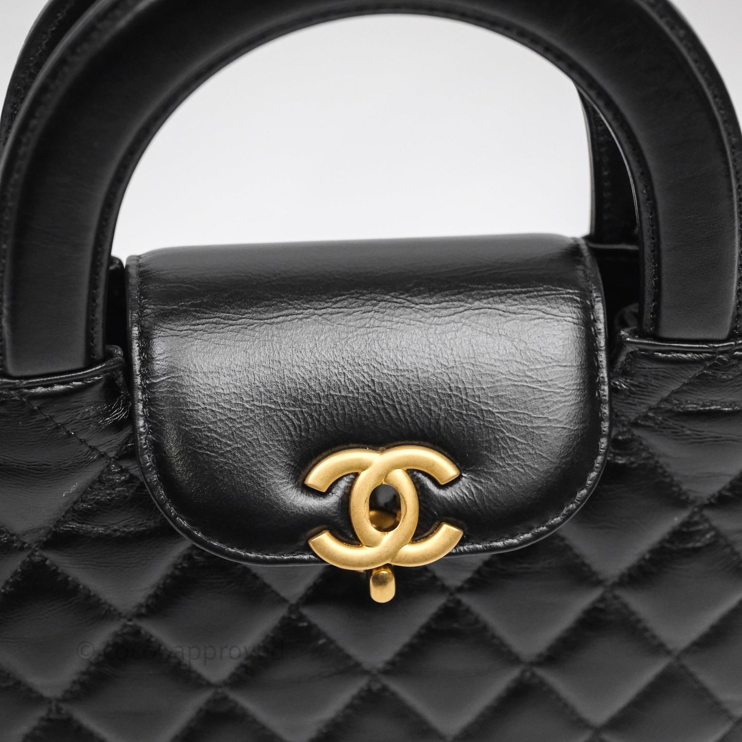 Chanel Kelly Bag Quilted Black Shiny Crumpled Calfskin Aged Gold Hardware
