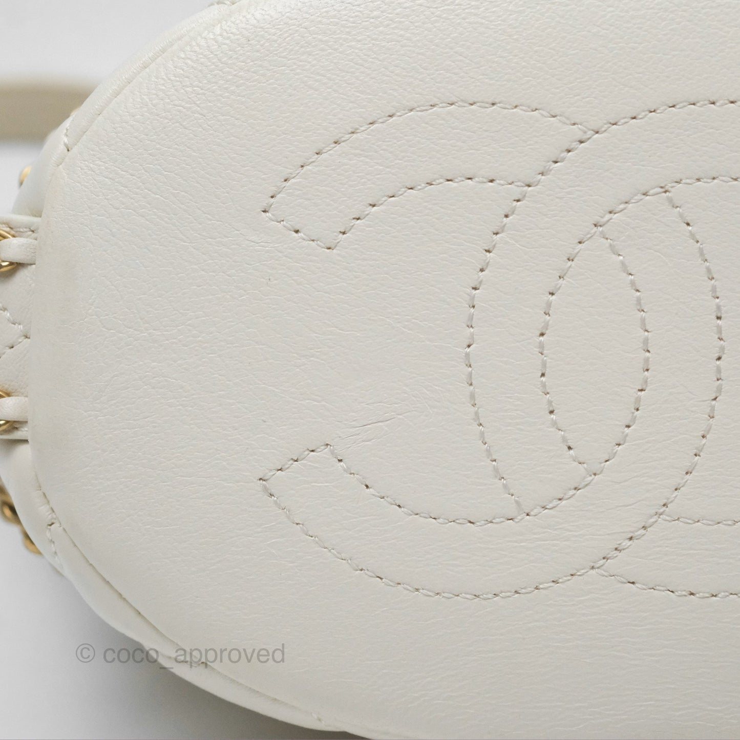 Chanel Quilted Drawstring Bucket Bag Ivory Lambskin Aged Gold Hardware