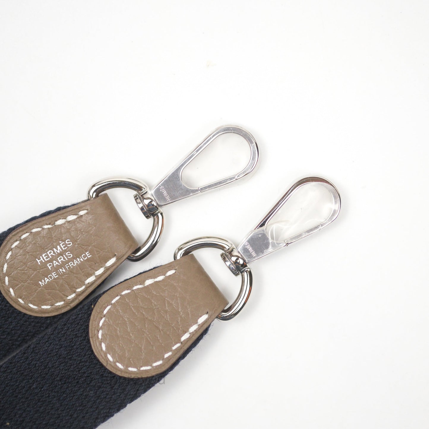 Hermès Mini Evelyne 16 Etoupe 18 Clemence Palladium Hardware with Bleu Indigo Strap