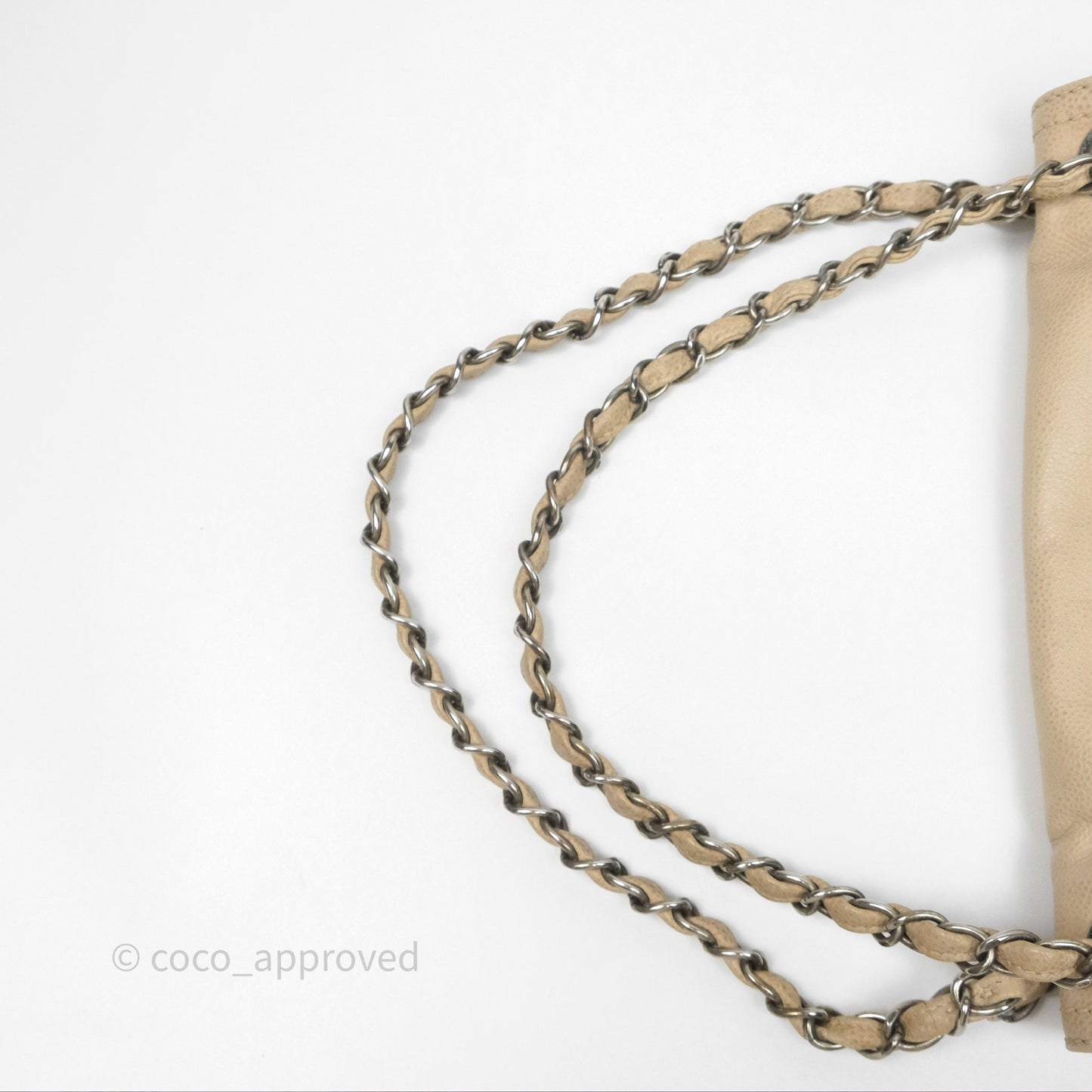 Chanel Quilted Coco Rider Hobo Bag Beige Caviar Ruthenium Hardware