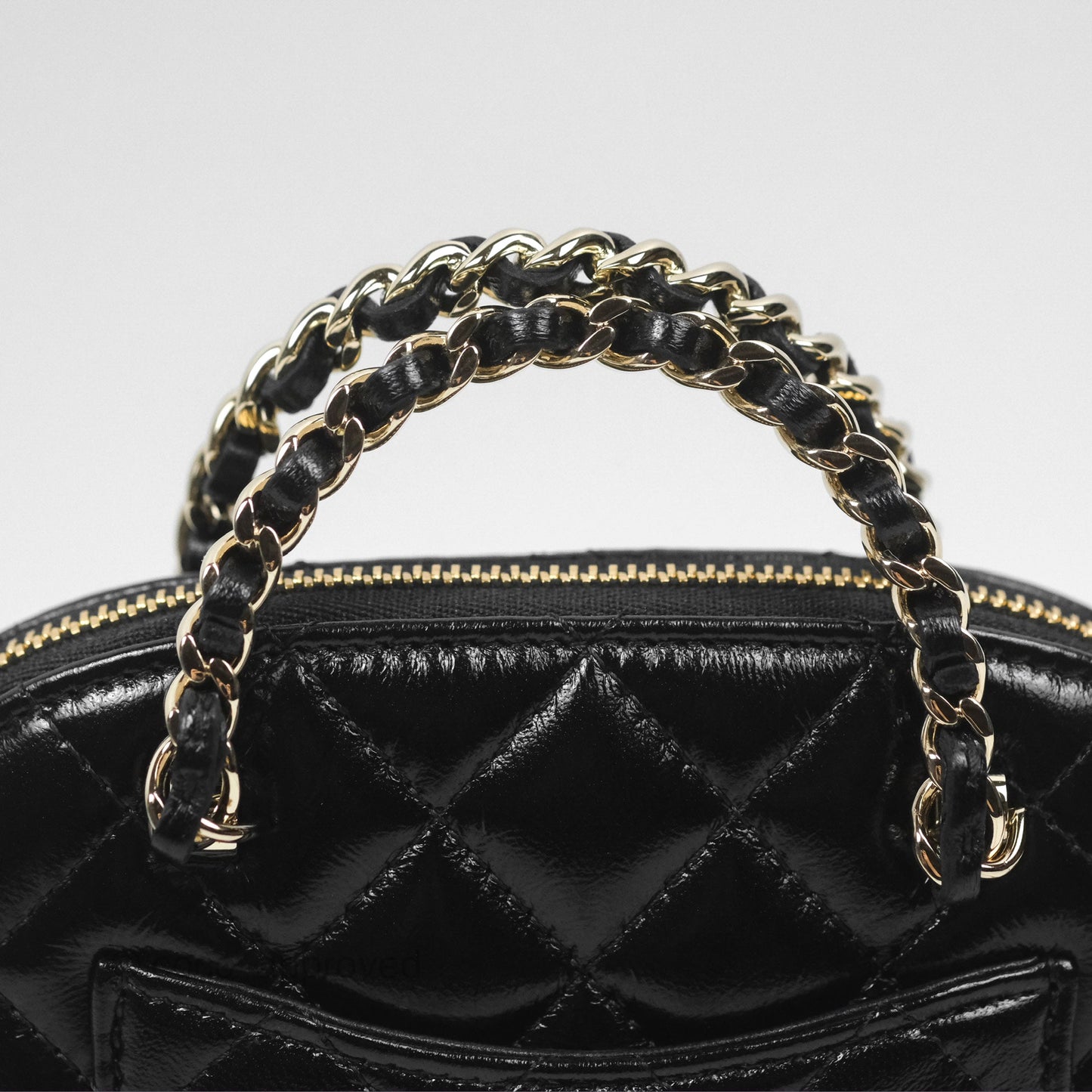 Chanel Mini Handle Clutch with Chain Black Shiny Lambskin Gold Hardware