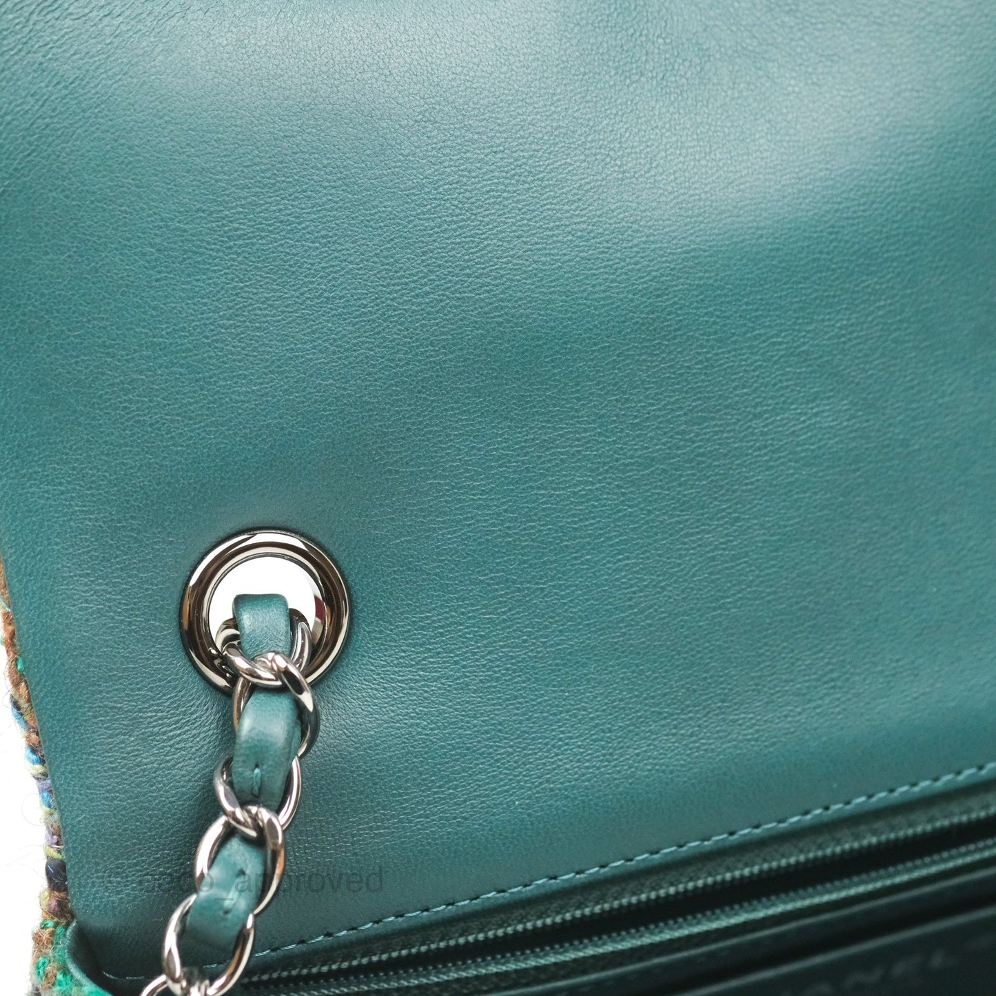 Chanel Mini Rectangular Flap Quilted Green Tweed Gun Metal 23A