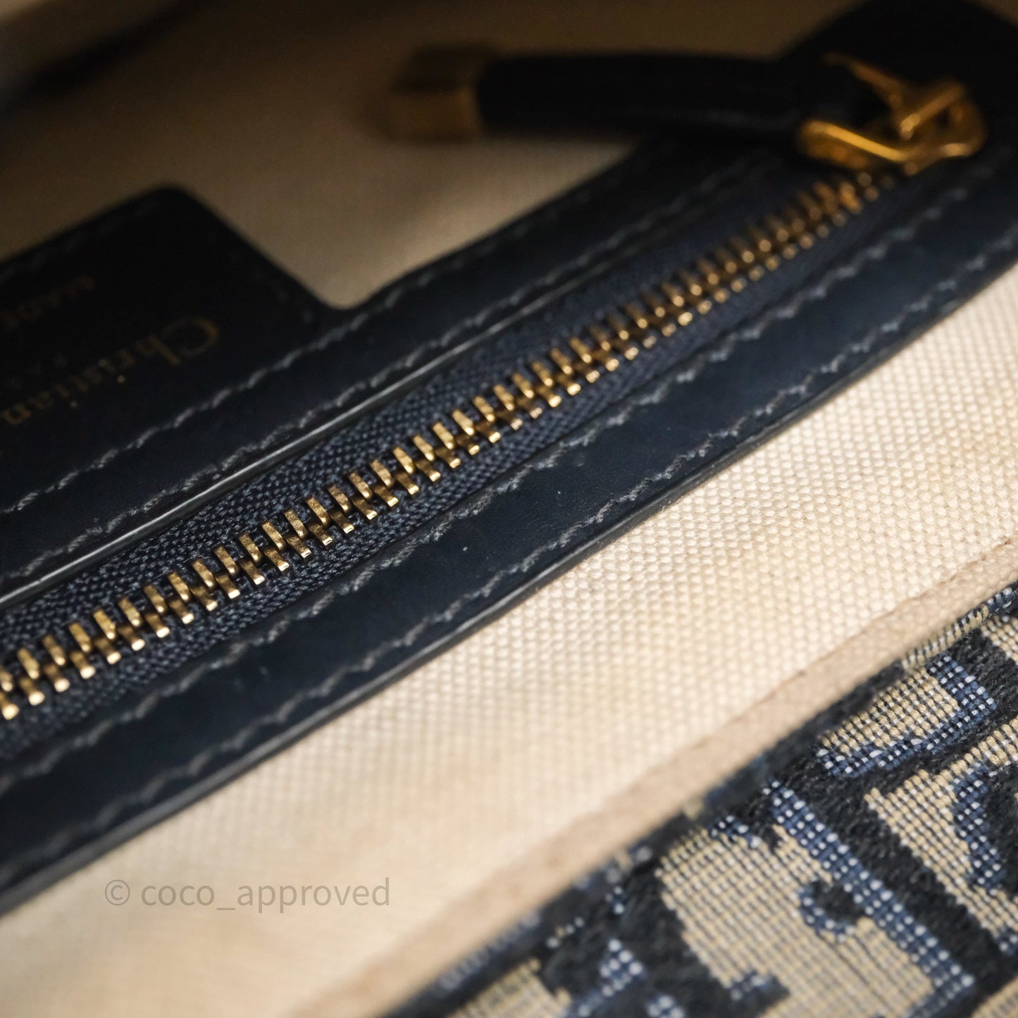 Christian Dior Saddle Bag Navy Dior Oblique Embroidery Gold Hardware