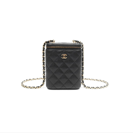 Chanel Classic Mini Vanity With Chain Black Caviar Gold Hardware