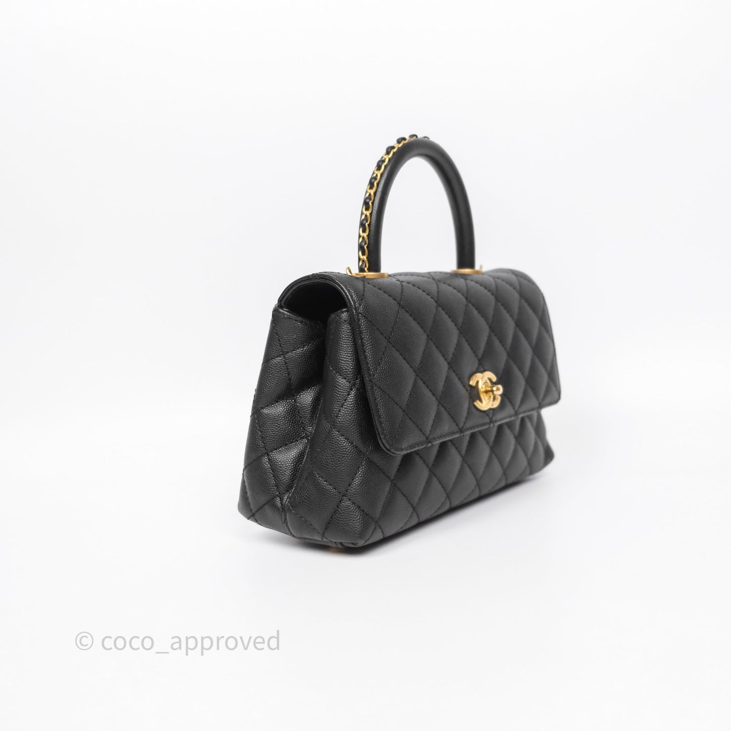 Chanel Small Coco Handle Black Caviar Aged Gold Hardware Braided Handle