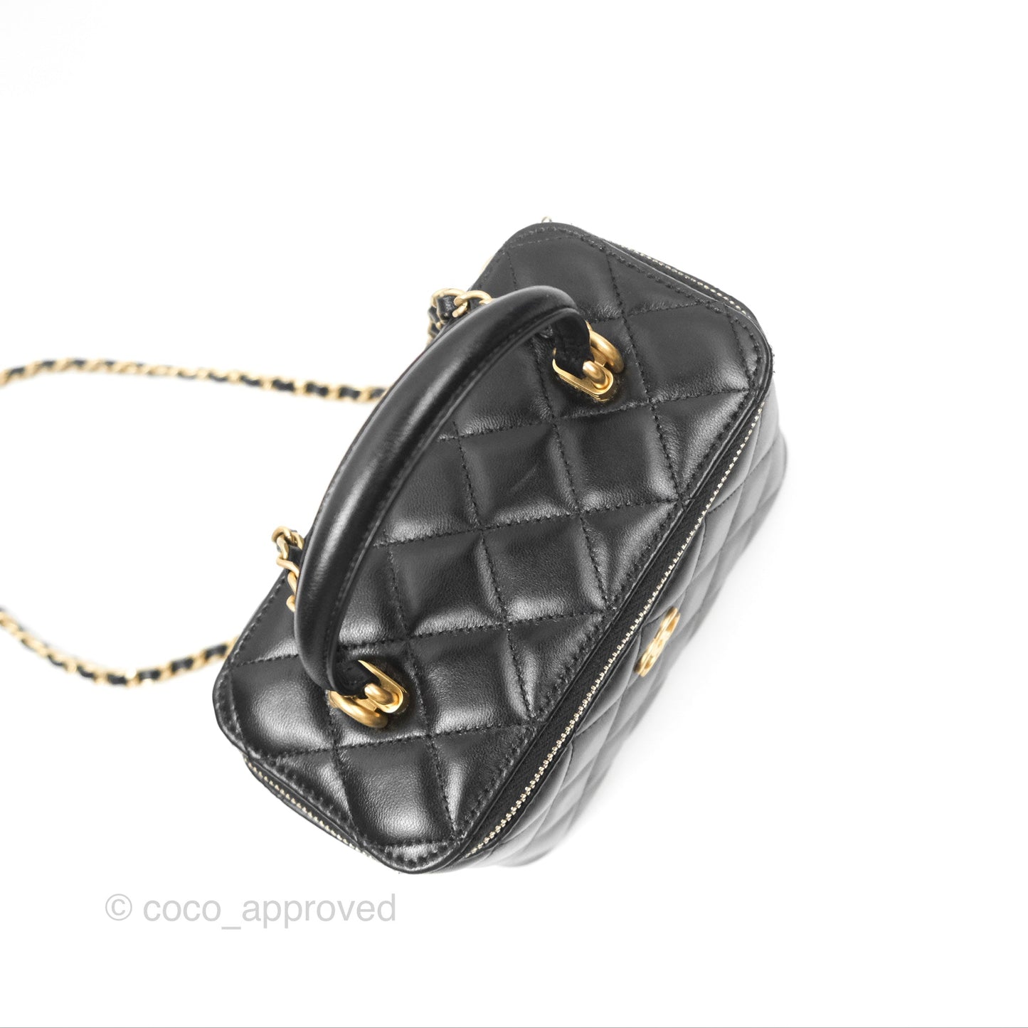 Chanel Vanity Rectangular Top Handle Black Lambskin Gold Hardware