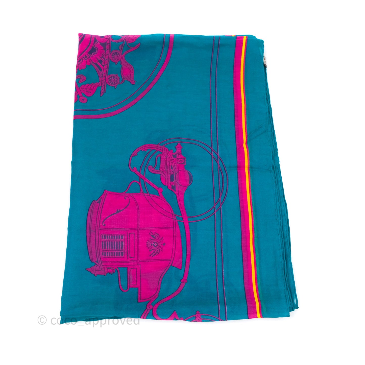 Hermes Turquoise Cotton Scarf Teal/ Cerise 60x180cm
