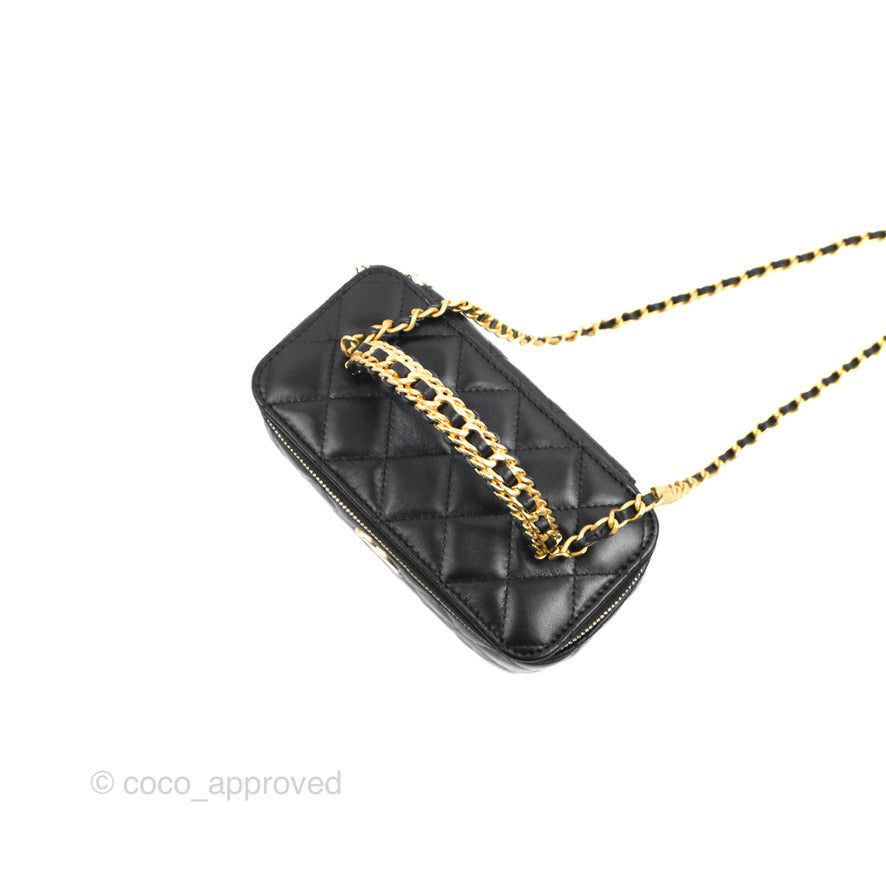 Chanel Vanity Rectangular with Top Handle Black Lambskin Aged Gold Hardware