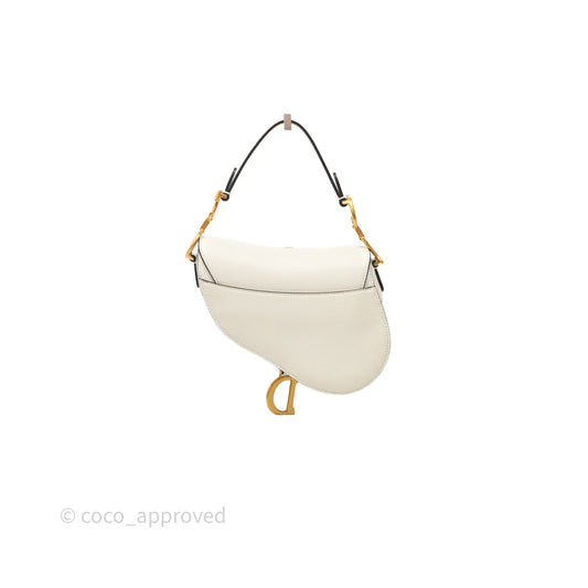 Christian Dior Mini Saddle Bag White Grained Calfskin Gold Hardware