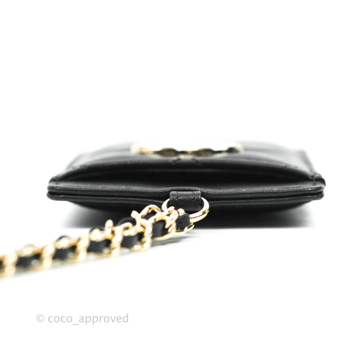 Chanel Quilted Glitter CC Chain Card Holder Black Lambskin Gold Hardware