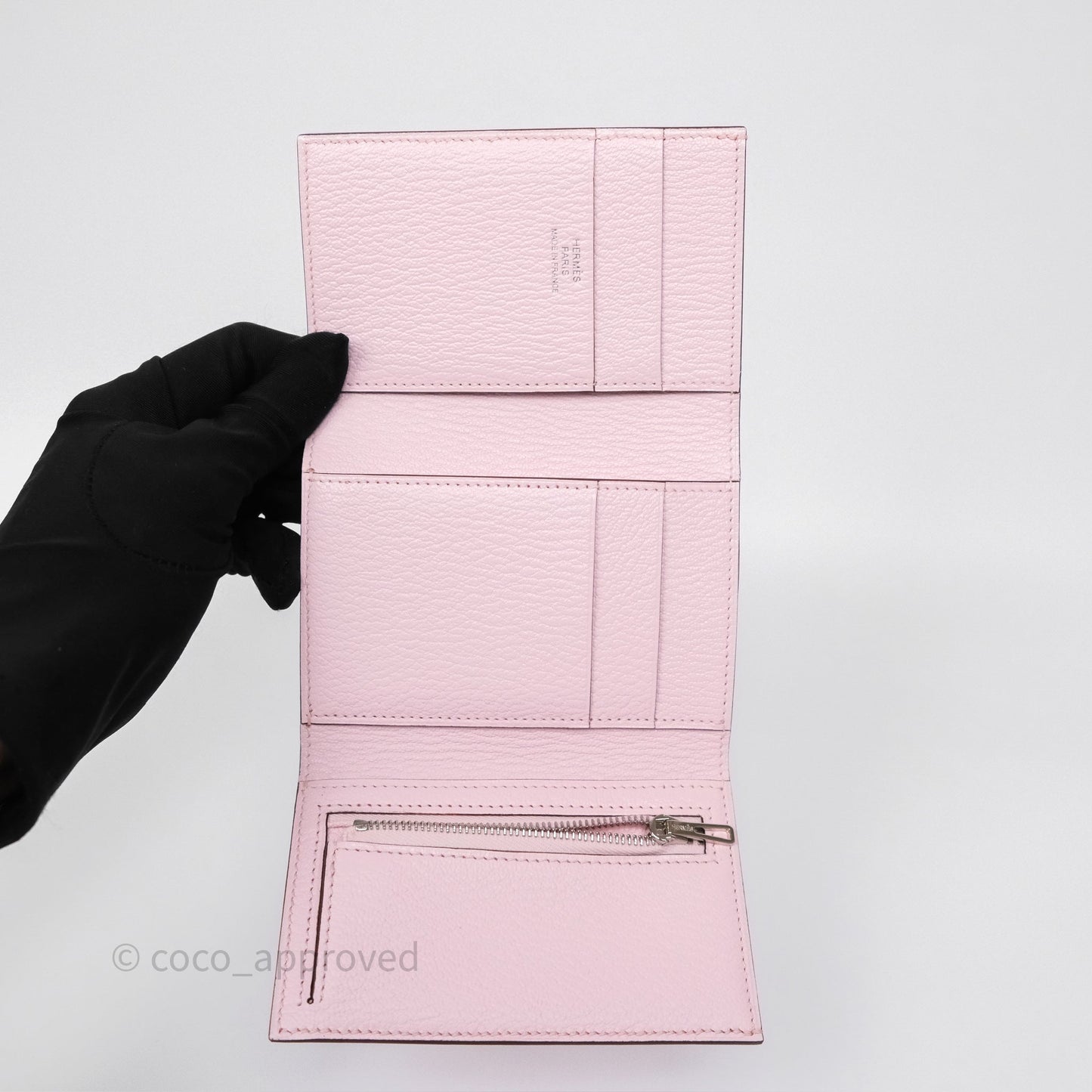 Hermes Bearn Trifold Compact Wallet Rose Darling M7 Chevre Mysore Palladium Hardware