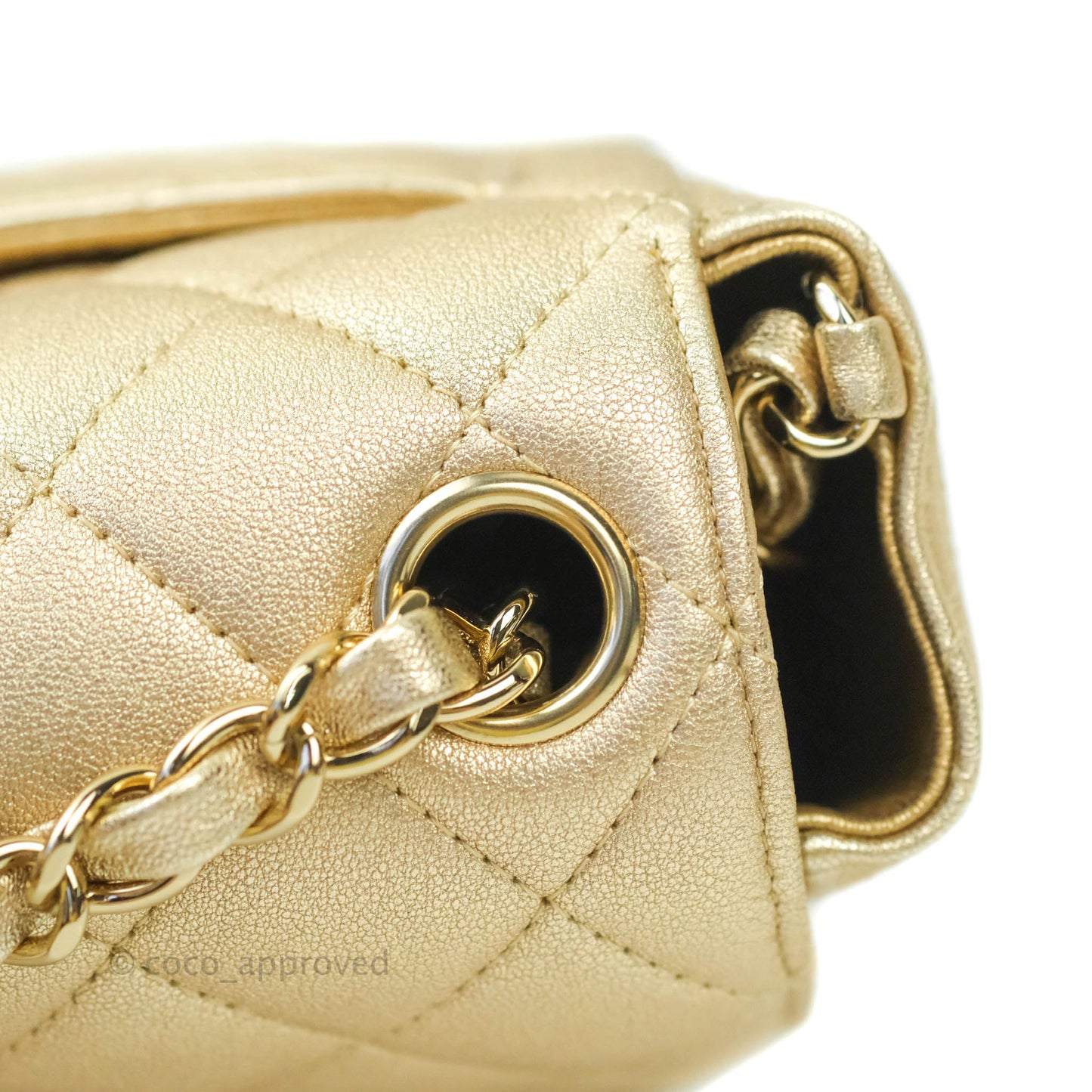 Chanel Classic Quilted Mini Square Flap Iridescent Gold Gold Hardware 21P