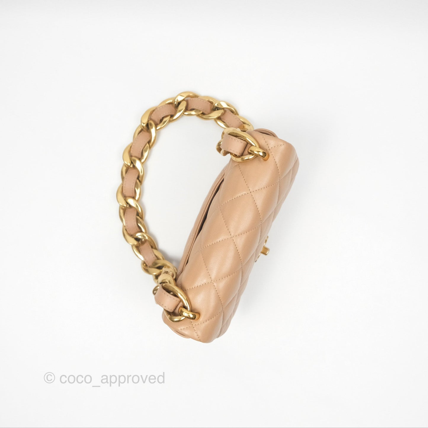 Chanel Small Chunky Chain Flap Bag Lambskin Beige Aged Gold Hardware 22S