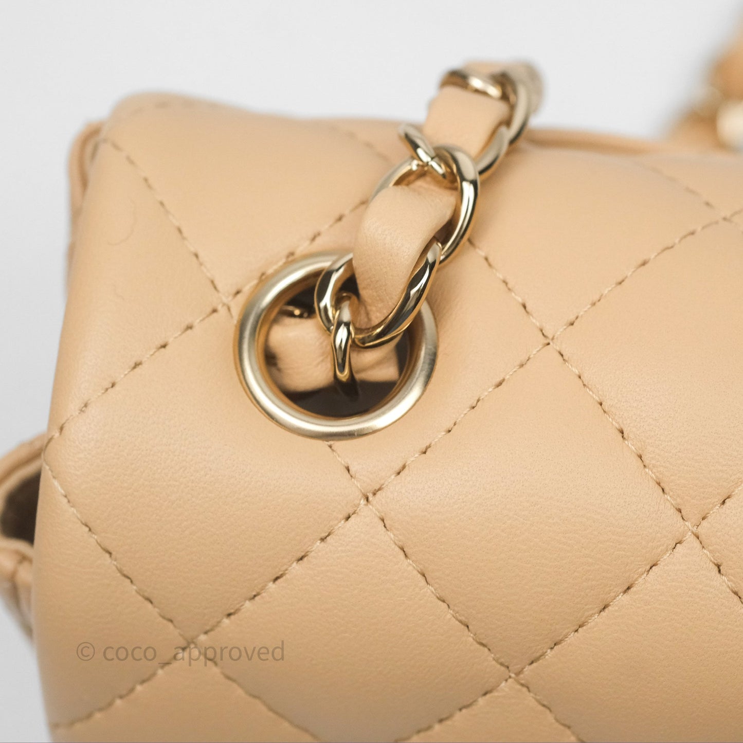 Chanel Mini Rectangular Quilted Beige Lambskin Gold Hardware