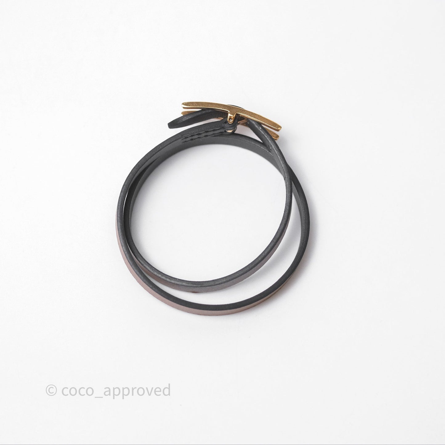 Hermès Behapi Double Tour Bracelet in Fauve 34 / Noir 89 Calfskin Gold Hardware