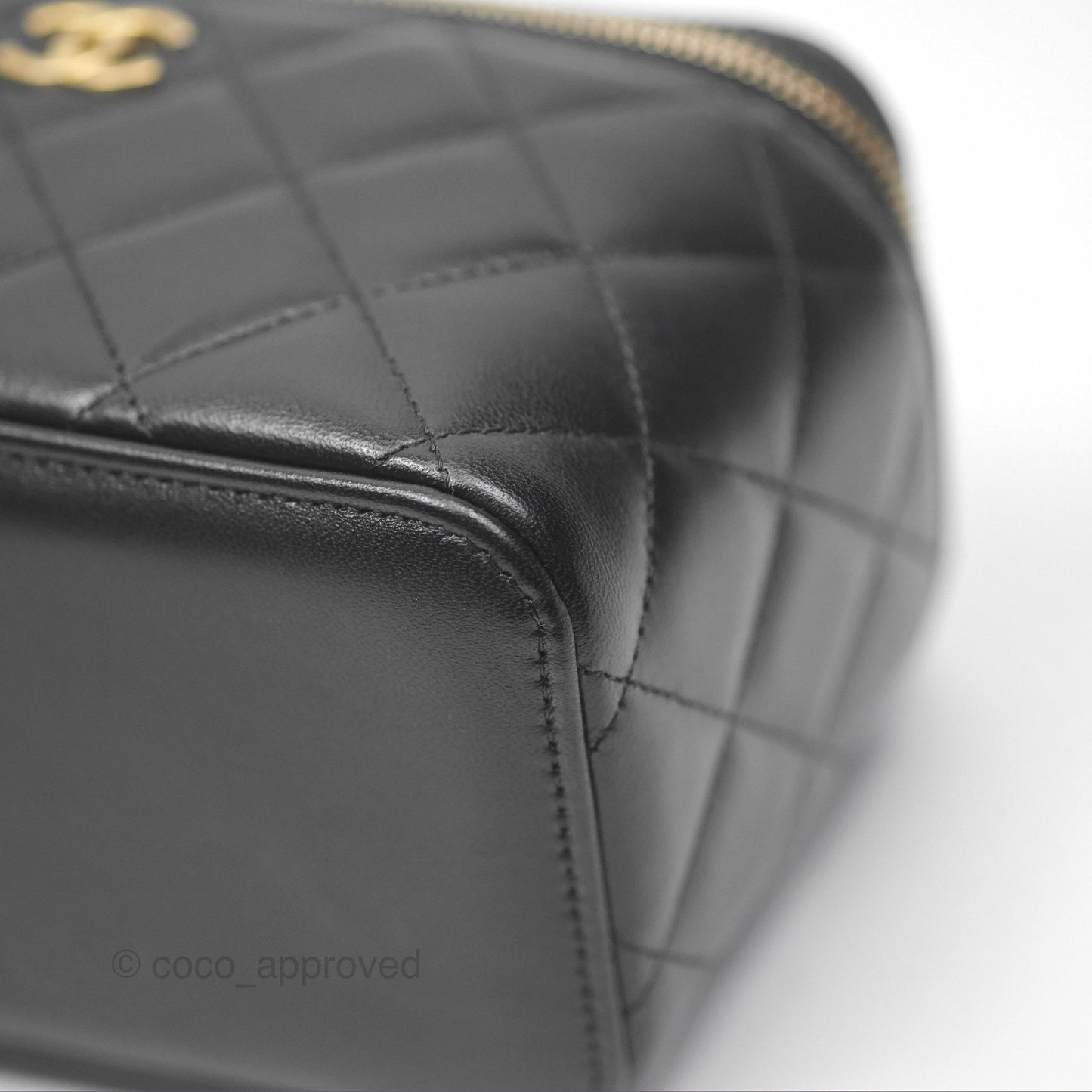 Chanel Vanity Rectangular Top Handle Black Lambskin Gold Hardware