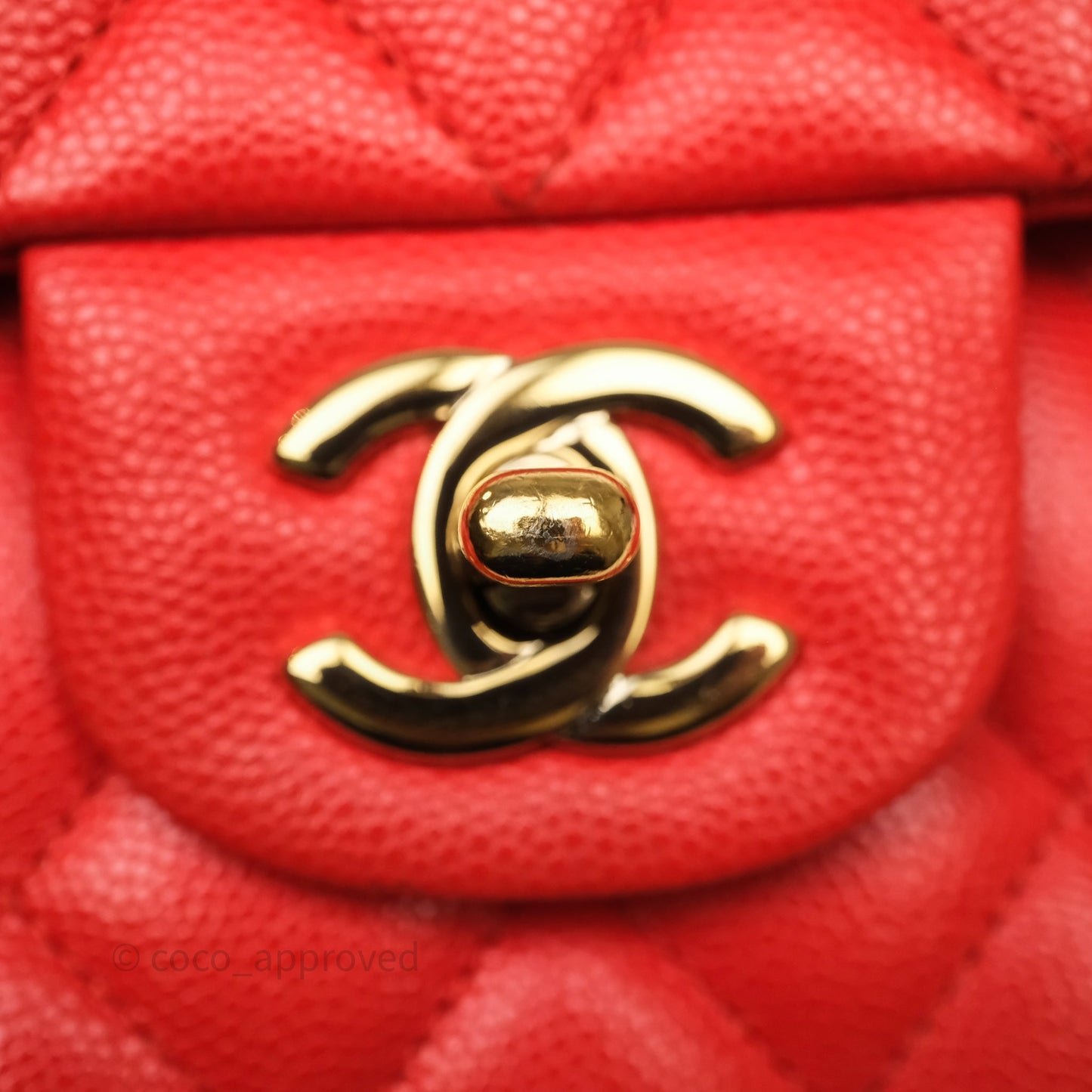 Chanel Small Classic Flap Quilted Red Orange Caviar Gold Hardware