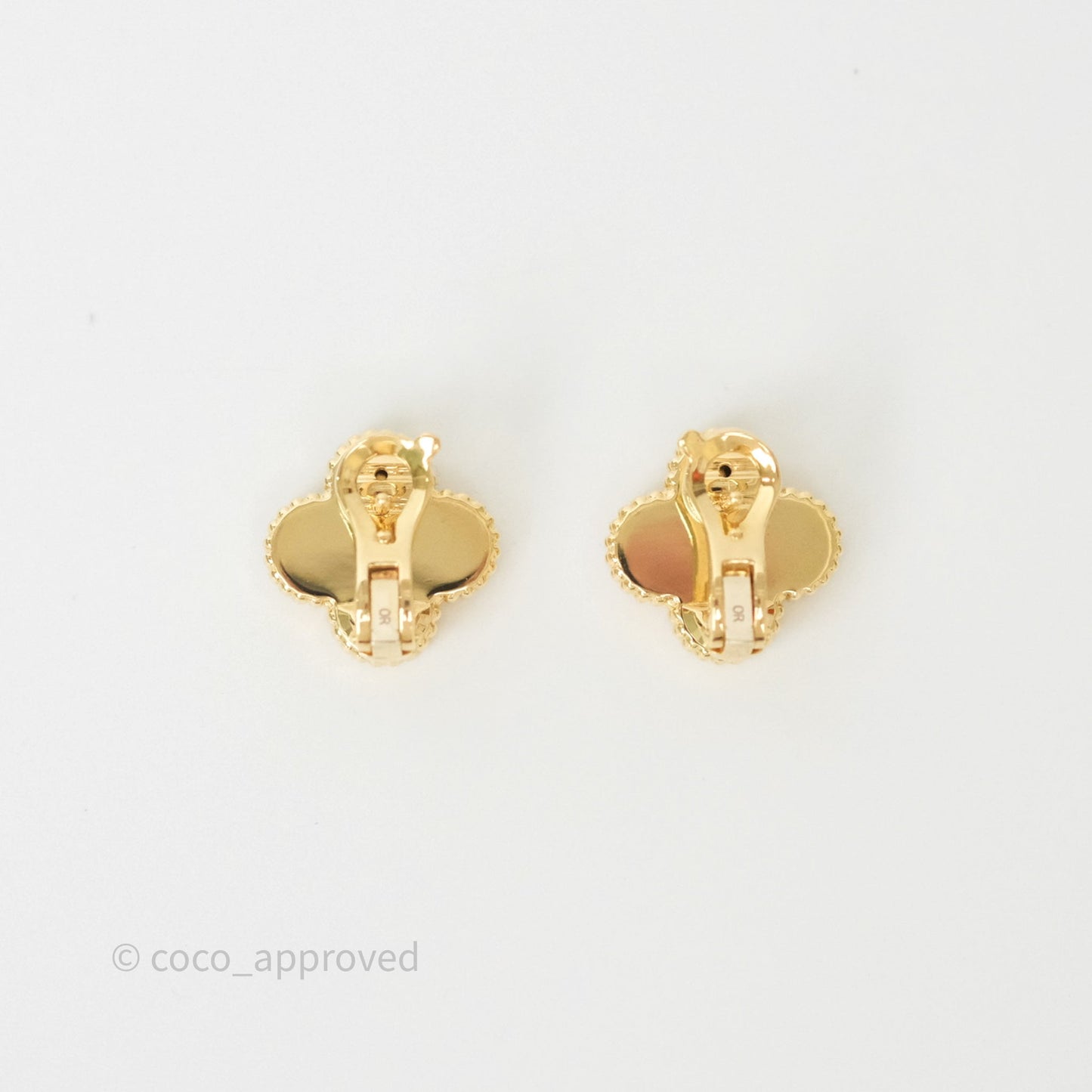 Van Cleef & Arpels 18K Yellow Gold Guilloche Vintage Alhambra Earrings
