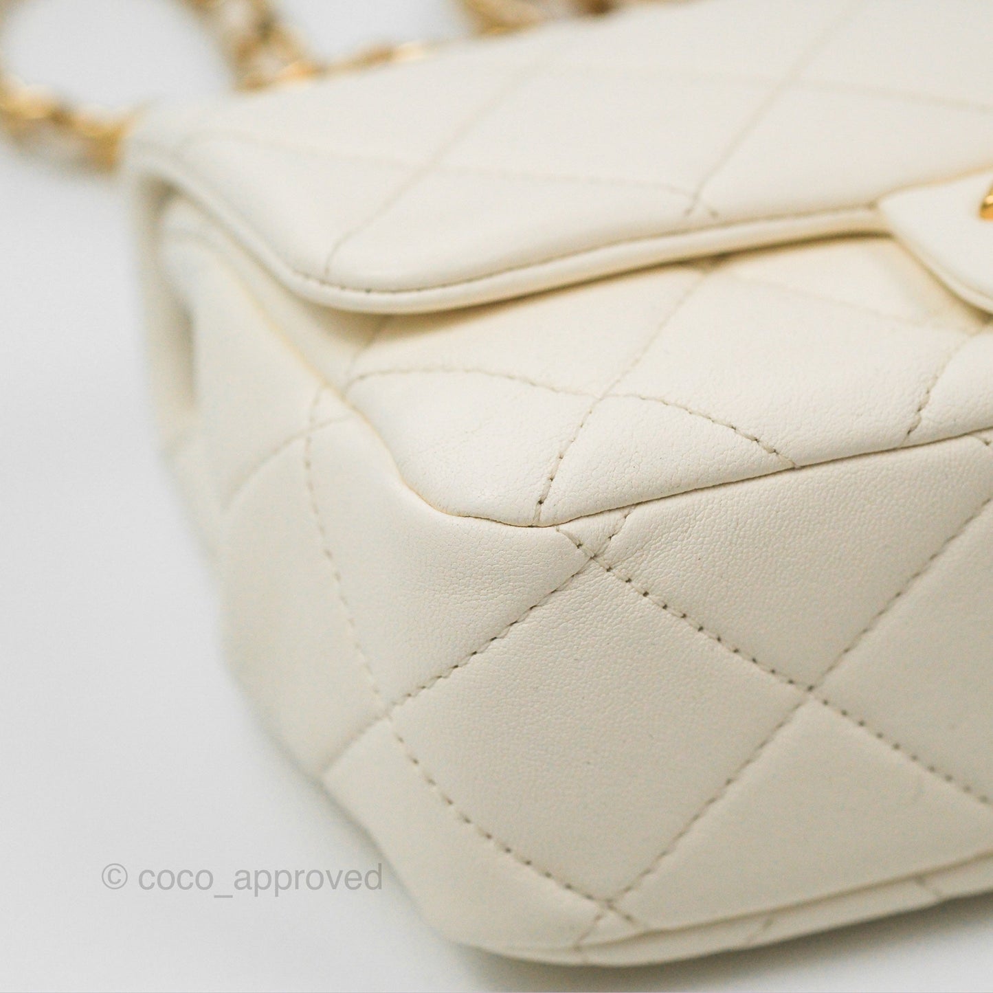 Chanel Quilted Flap Bag With Chanel Logo Top Handle White Calfskin Gold Hardware