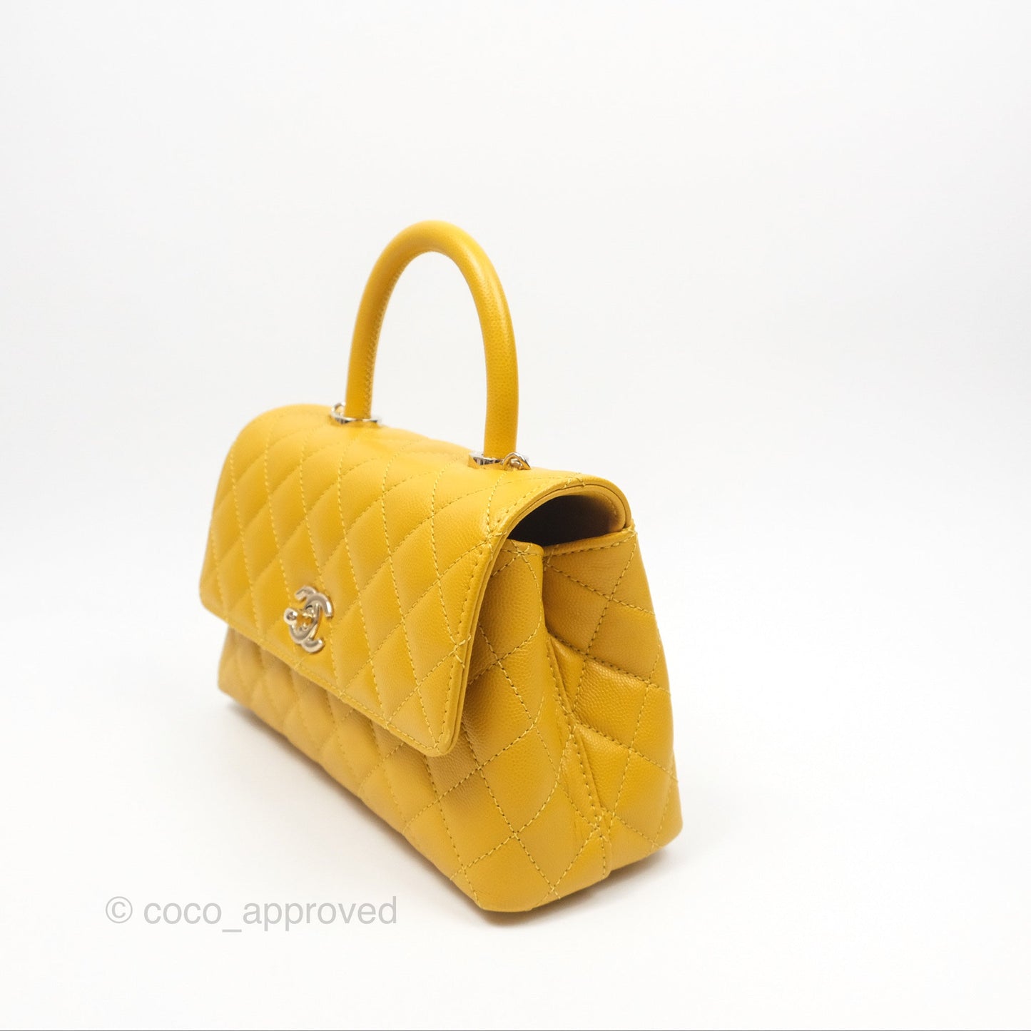 Chanel Small Coco Handle Mustard Yellow Caviar Gold Hardware