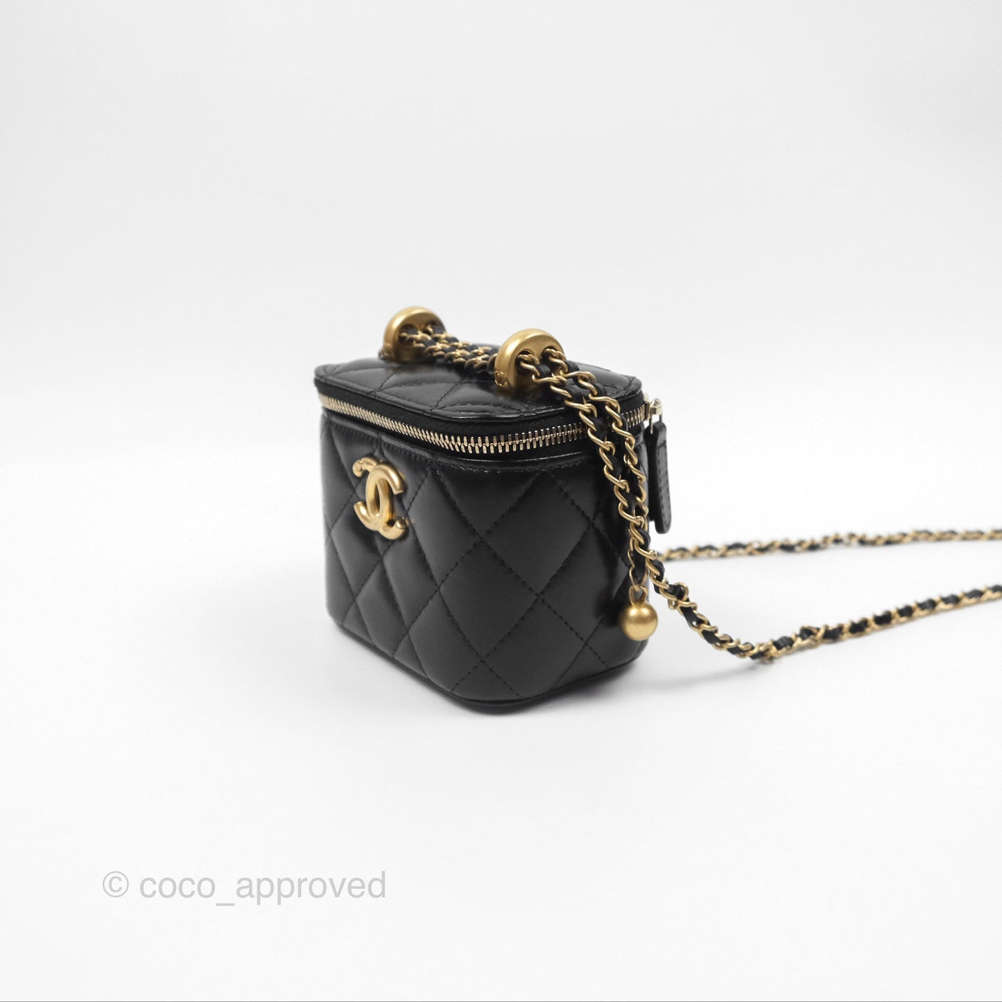 Chanel Quilted Mini Perfect Fit Vanity With Chain Black Calfskin Aged Gold Hardware 21A