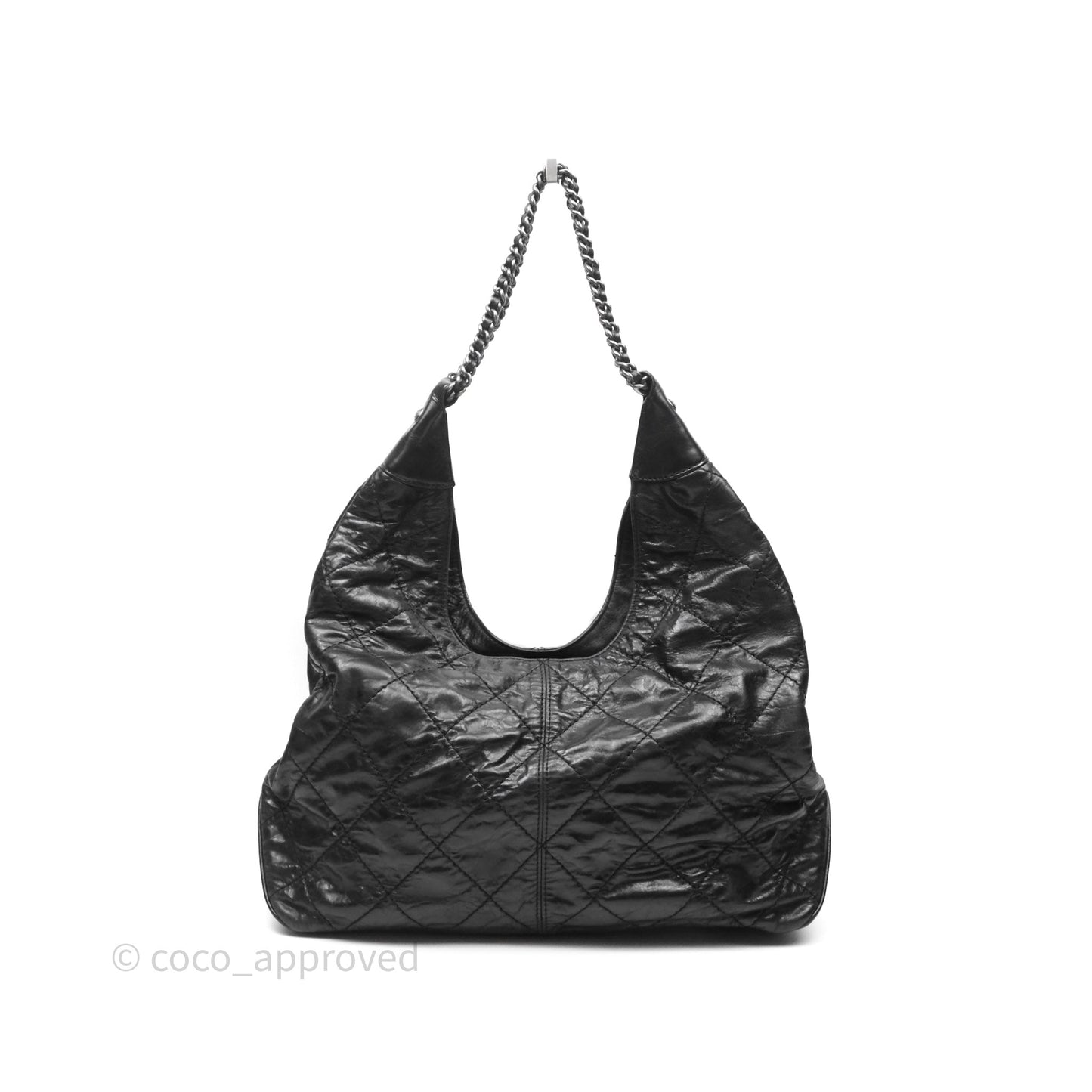 Chanel Quilted Coco Supple Hobo Black Aged Calfskin Ruthenium Hardware