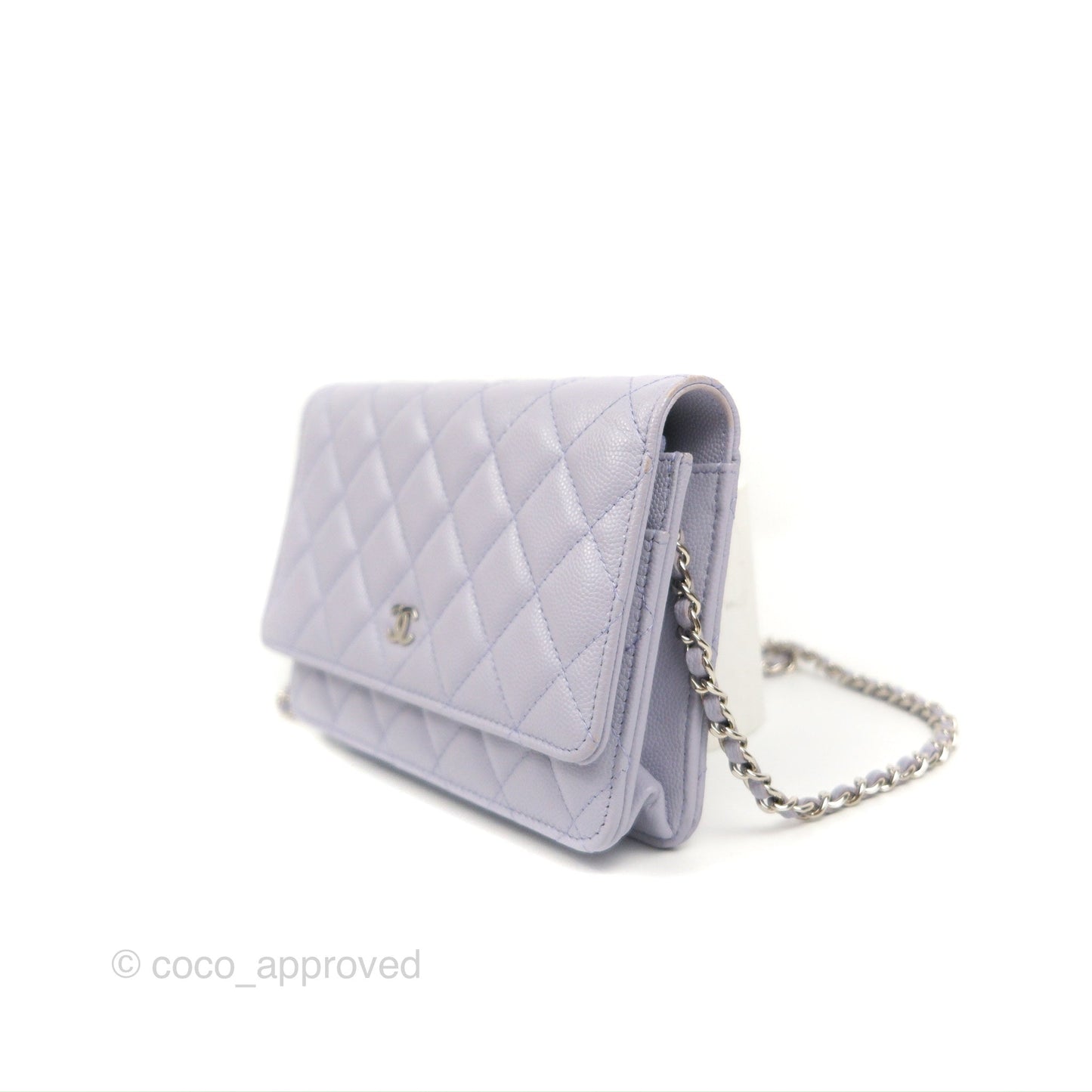 Chanel Quilted Classic Wallet on Chain WOC Lilac Caviar Silver Hardware