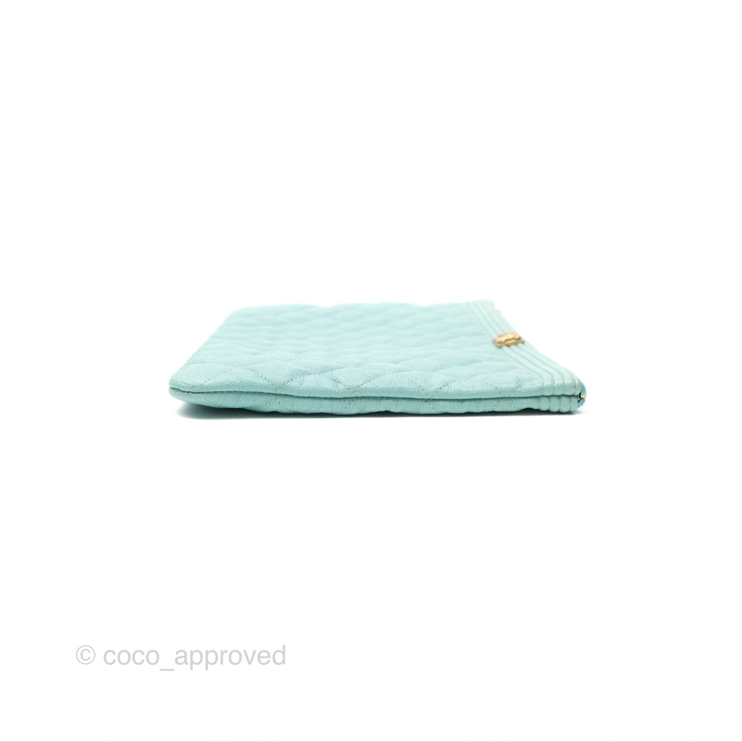 Chanel Medium O Case Boy Tiffany Blue Caviar Gold Hardware