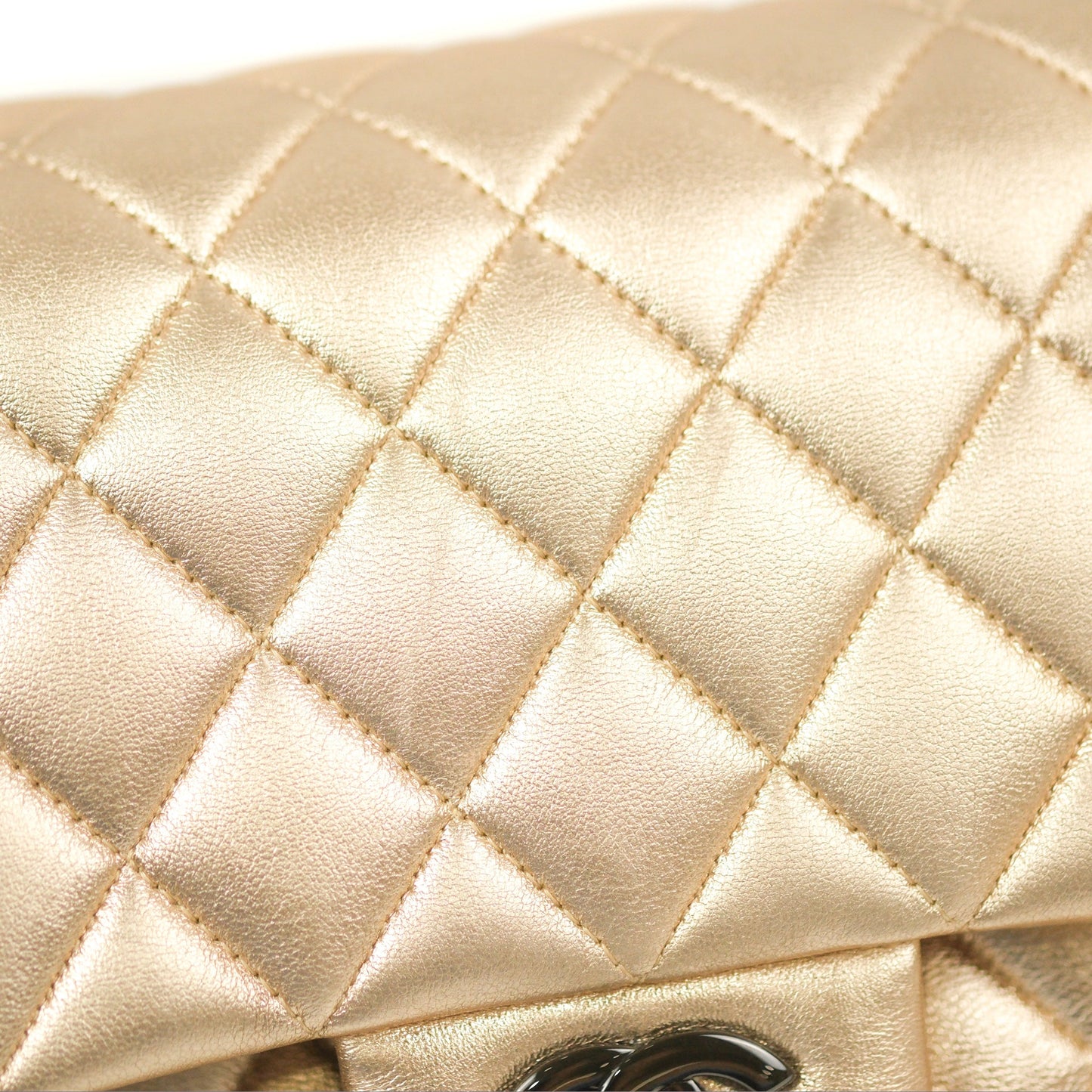 Chanel Classic M/L Medium Flap Quilted Metallic Gold Lambskin Gun Metal