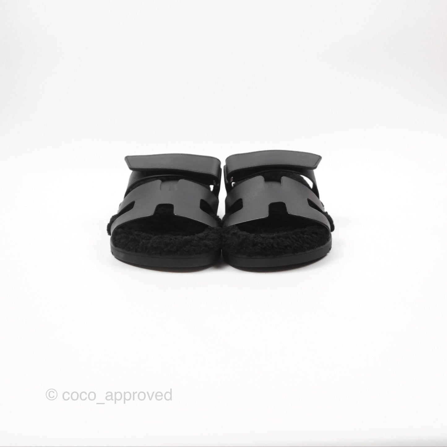 Hermès Chypre Sandal Shearling Black Calfskin Size 36