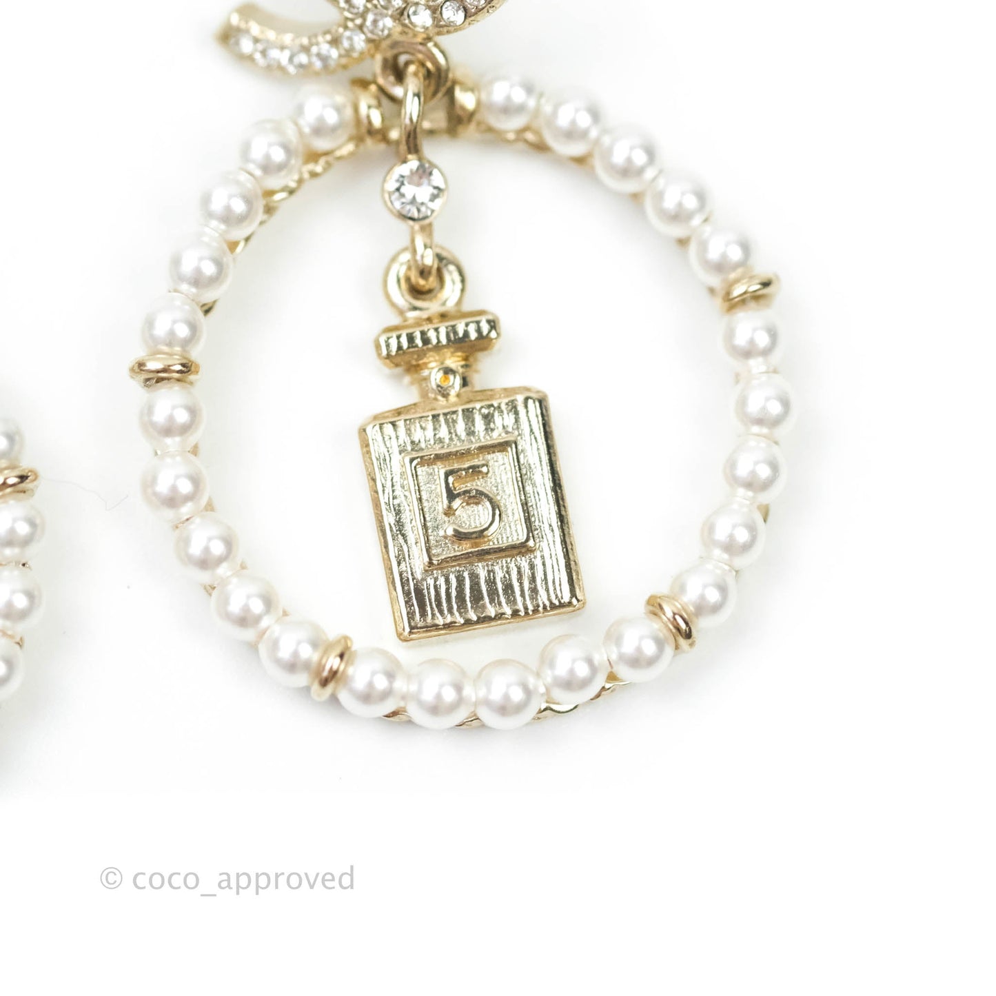 Chanel CC Crystal Pearl Ring No 5 Drop Earrings