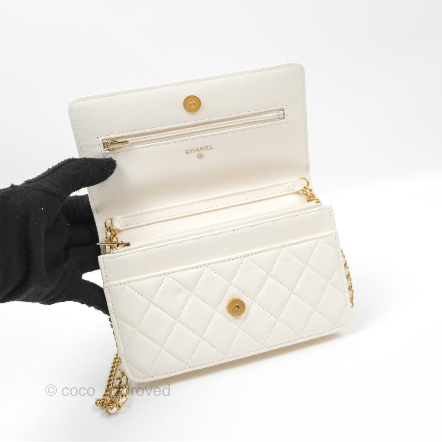 Chanel Quilted WOC White Lambskin Gold Hardware With Charms