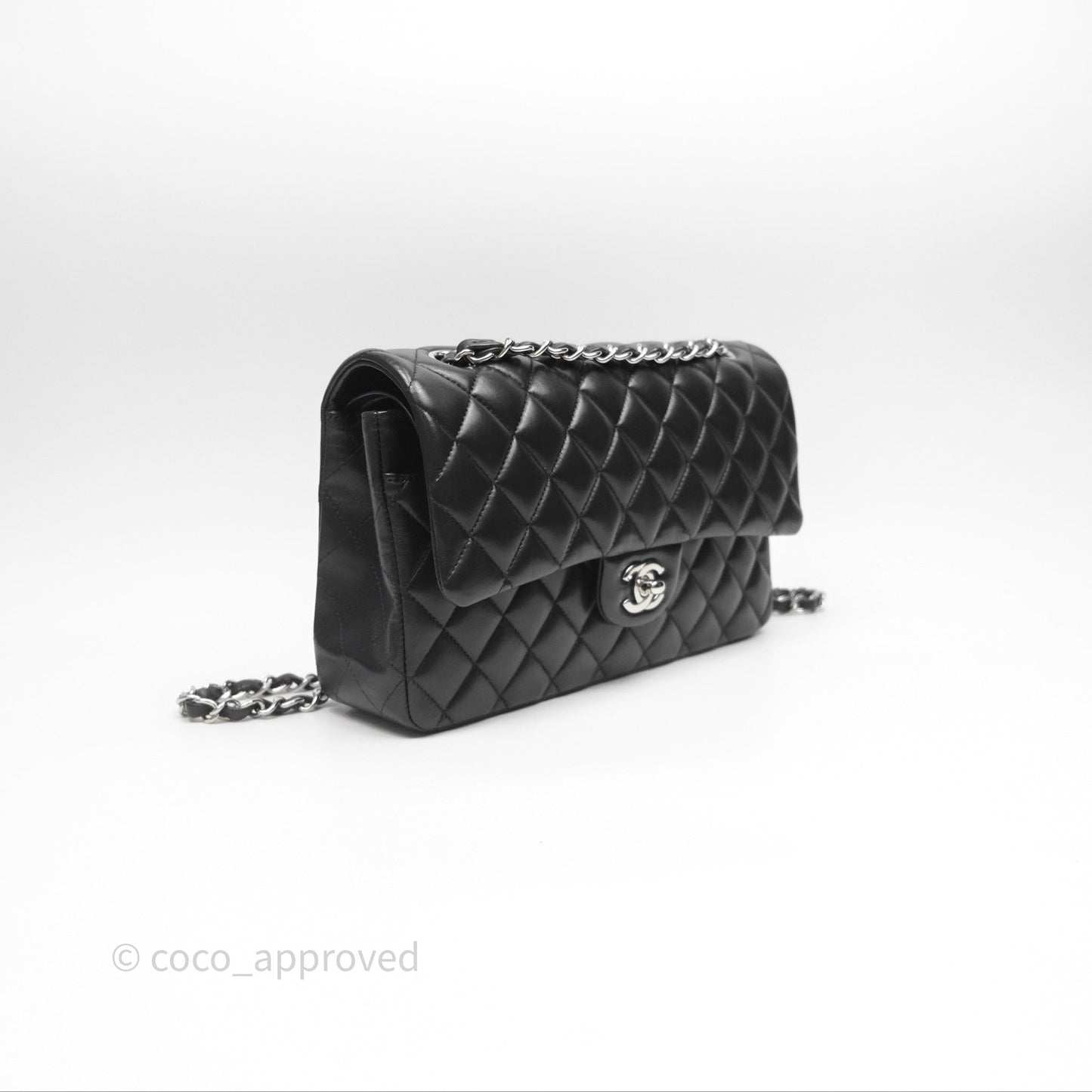 Chanel Classic M/L Medium Flap Quilted Black Lambskin Silver Hardware