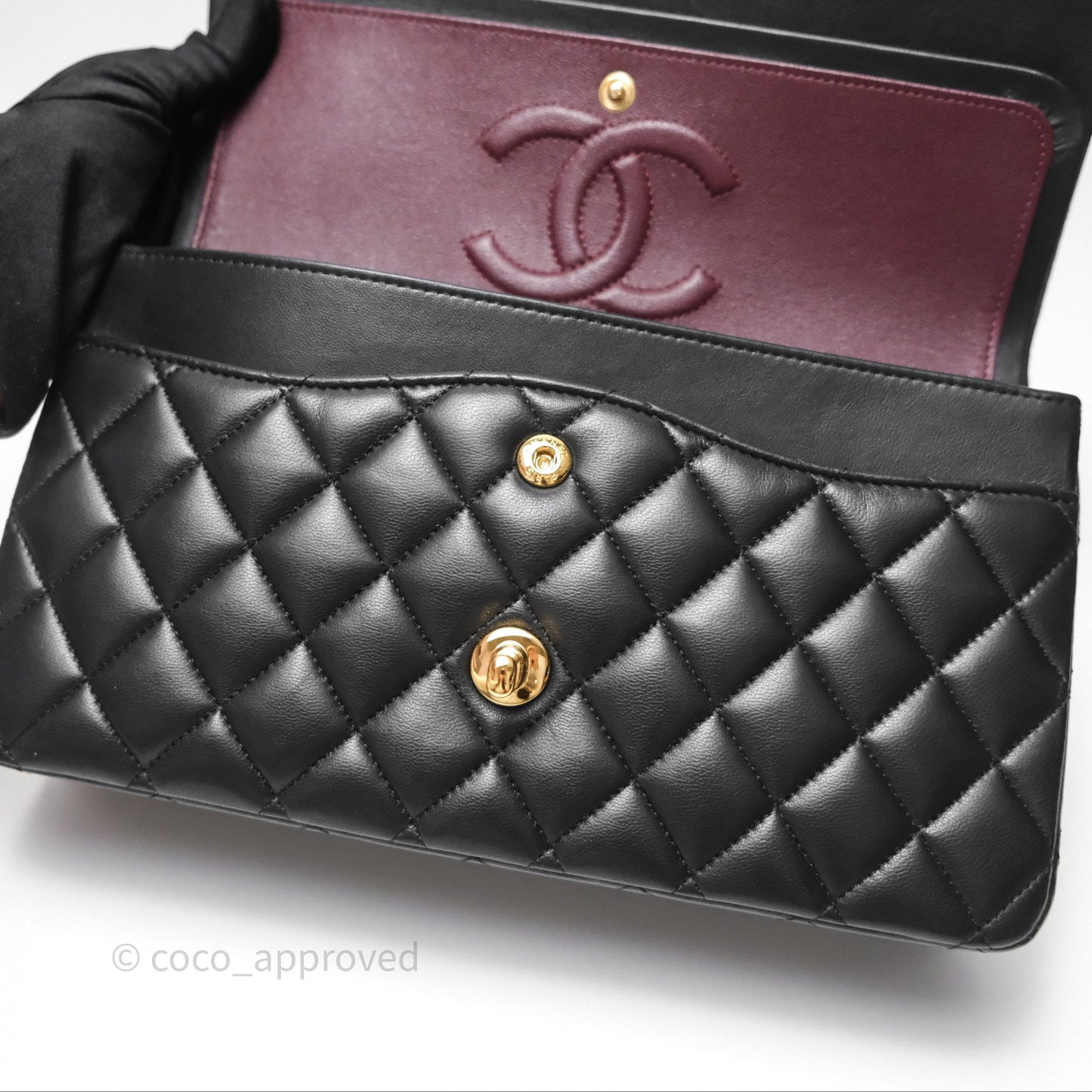 Chanel Classic M/L Medium Flap Quilted Black Lambskin Gold Hardware