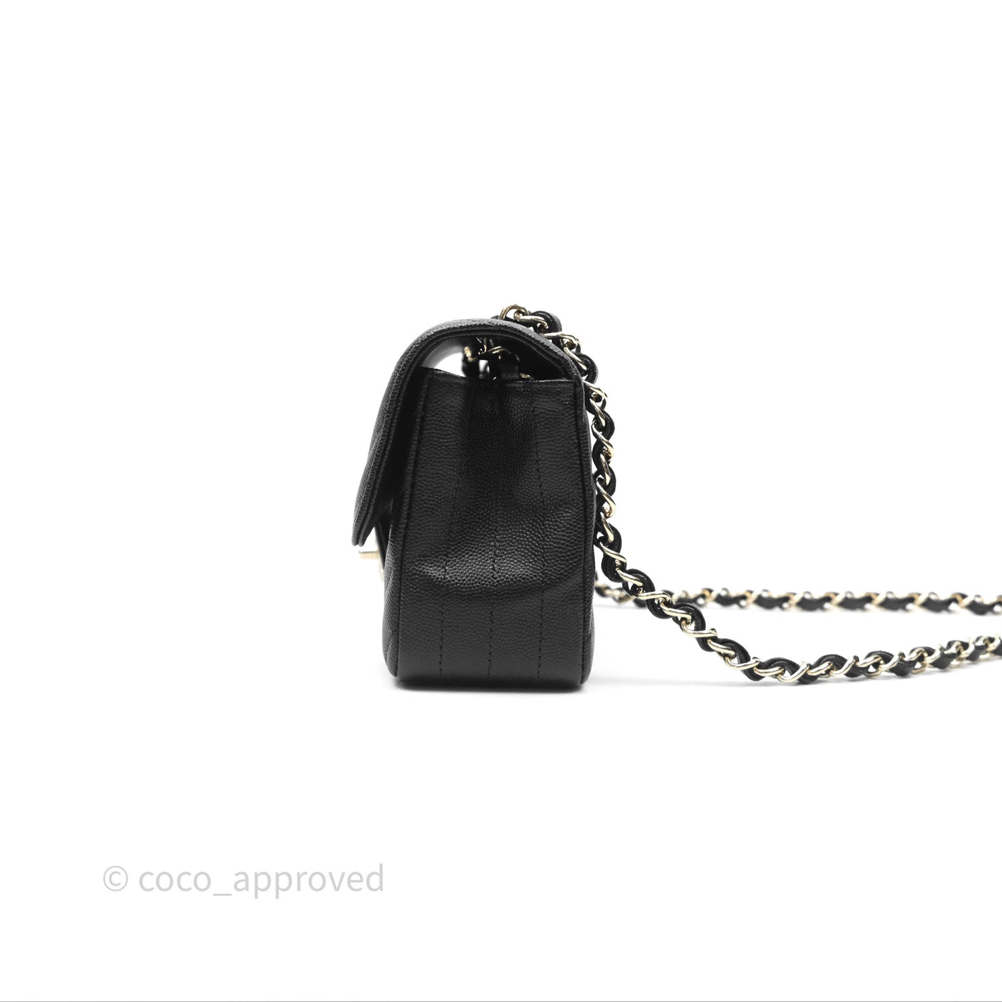 Chanel Chevron Mini Rectangular Flap Black Caviar Gold Hardware