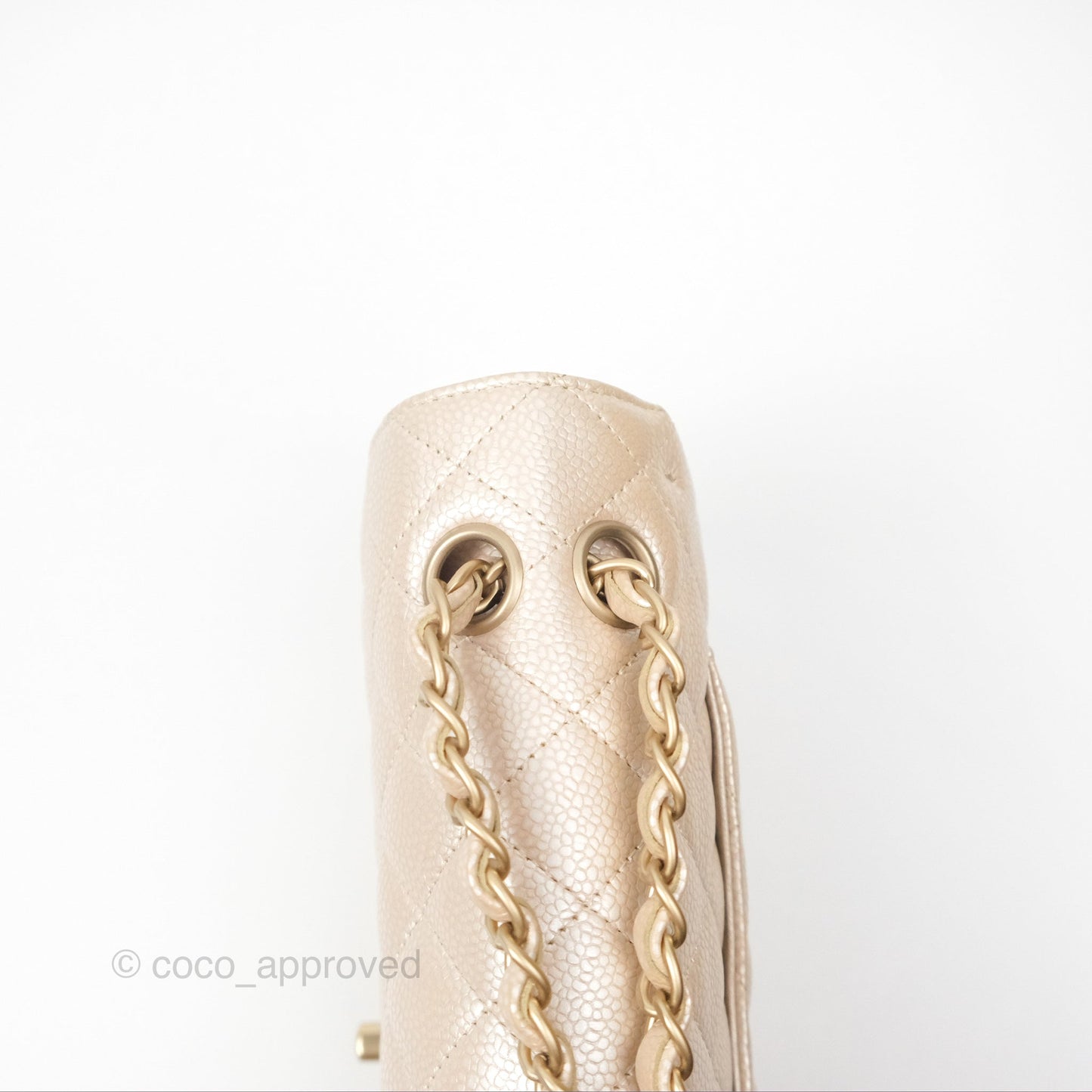 Chanel Classic M/L Medium Flap Quilted Pearly Ivory Beige Caviar Matte Gold Hardware 12P
