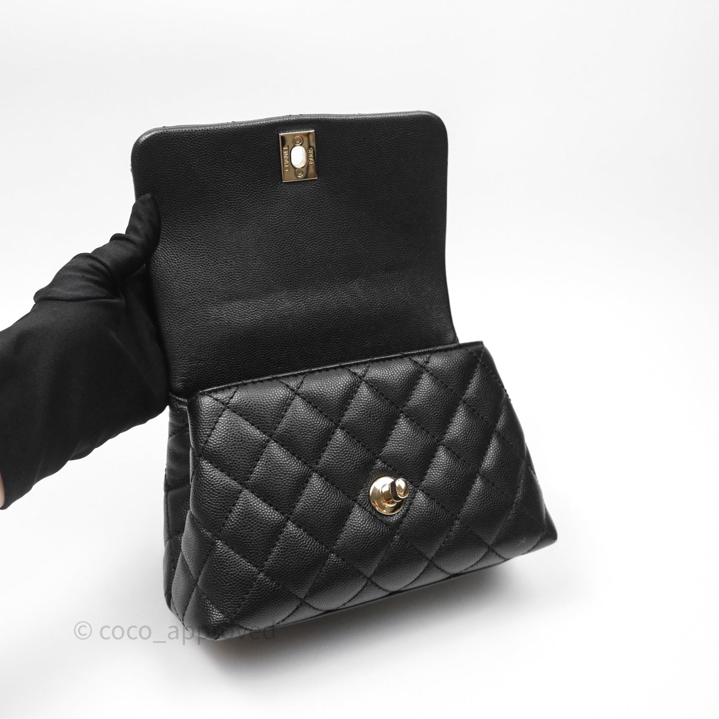 Chanel Mini Coco Handle Quilted Black Caviar Gold Hardware