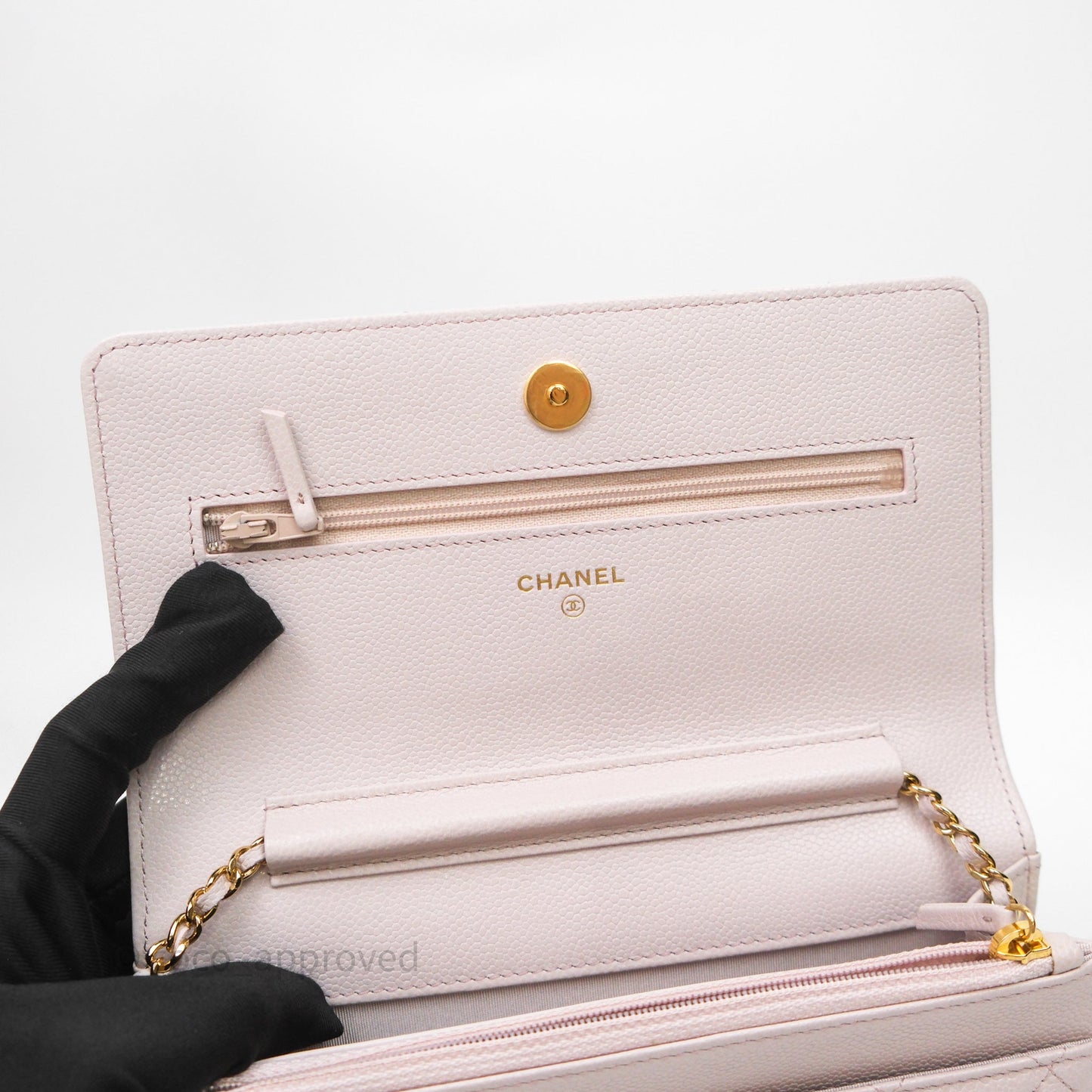 Chanel WOC Wallet On Chain CC Coco Chain Quilted Lilac Caviar Gold Hardware