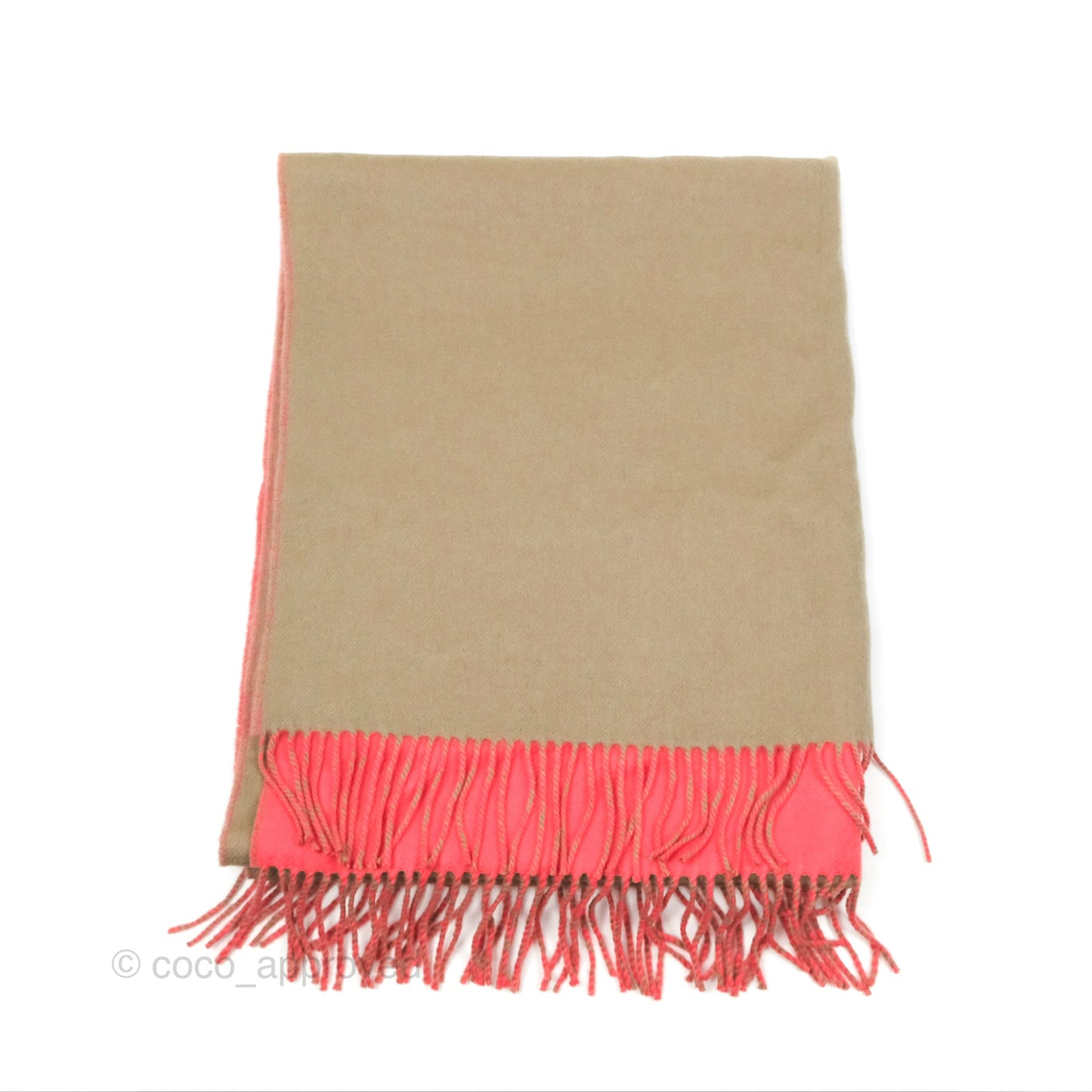 Hermes Cashmere Fringe Double Face Scarf Stole Etoupe/Pink
