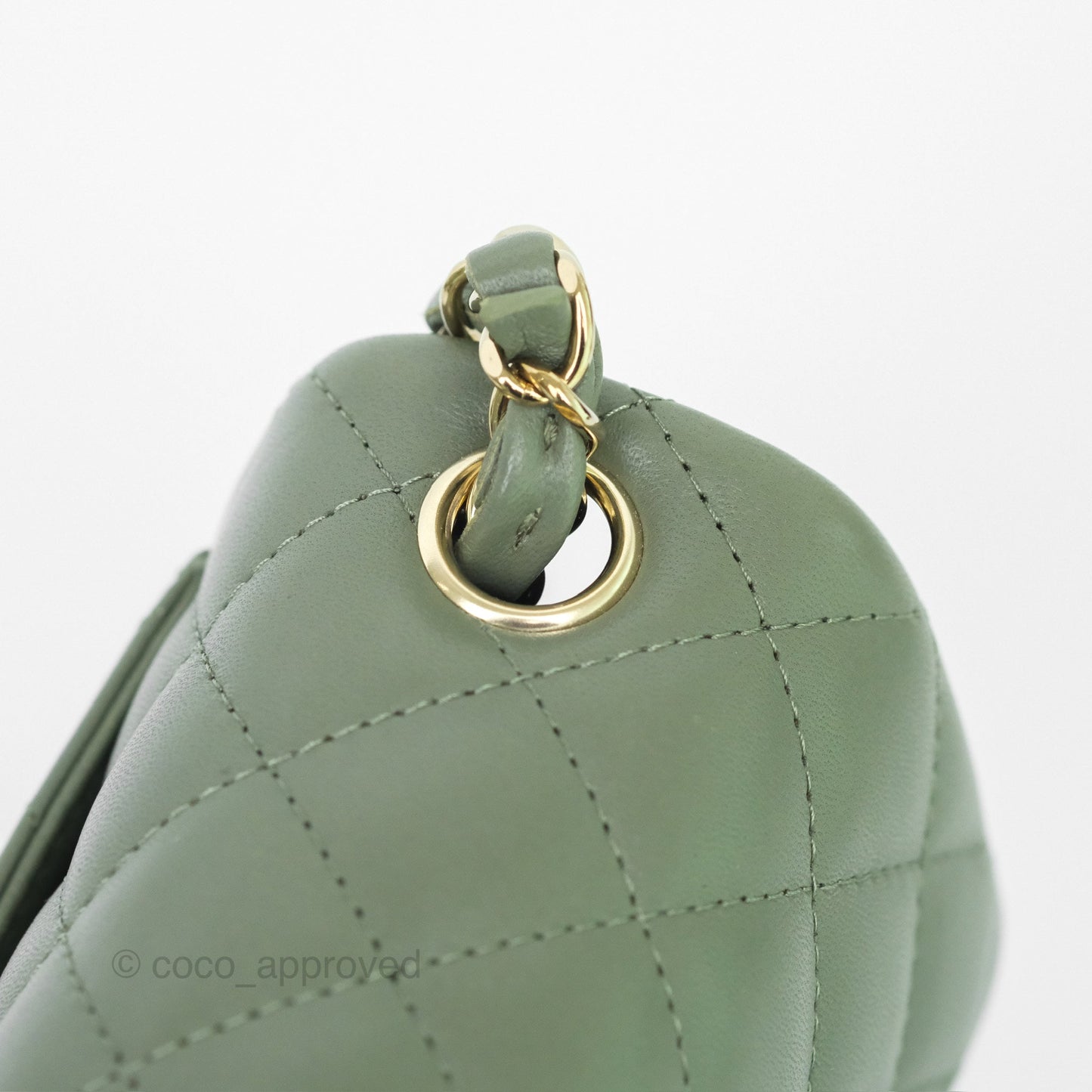 Chanel Mini Square Flap Quilted Olive Green Lambskin Gold Hardware