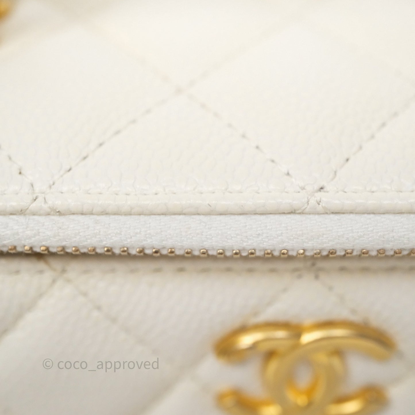 Chanel Logo Top Handle Vanity Rectangular White Caviar Aged Gold Hardware