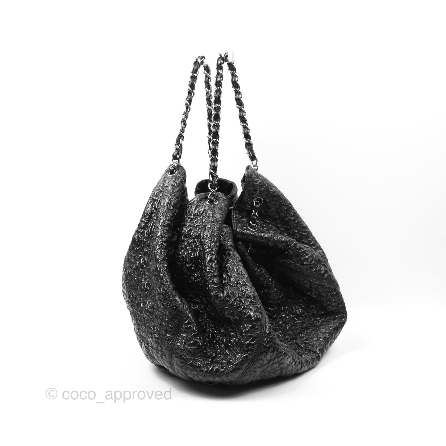 Chanel Rock In Moscow Cabas Tote Bag Black Glazed Crumpled Leather Gun Metal
